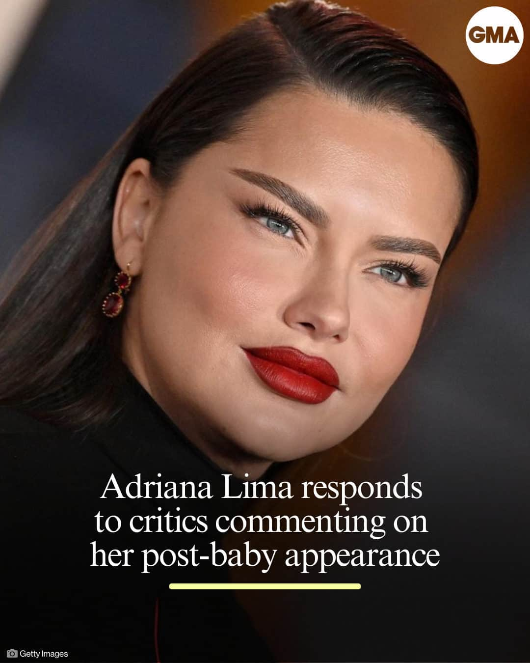 Good Morning Americaのインスタグラム：「Adriana Lima has a message for anyone who has something to say about her current appearance.  The model took to her Instagram story to post a barefaced selfie where she's seen wearing a black hoodie and slicked back ponytail.  Lima's message appeared to be a response to critics who commented negatively on her appearance at the premiere of "The Hunger Games: The Ballad of Songbirds & Snakes."  More at the link in bio.」