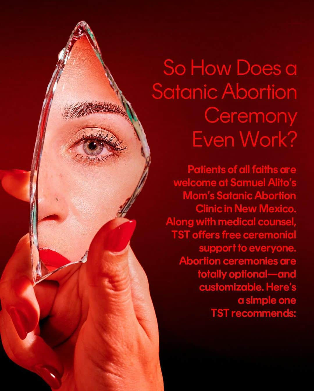 Cosmopolitanのインスタグラム：「What’s it like to have a Satanic abortion? For Jessica*, a 37-year-old mother of three who received abortion medication via Samuel Alito’s Mom’s Satanic Clinic, “the experience was just very supportive.” While she’s not a Satanist, Jessica decided to incorporate a few ceremonial elements into her solo abortion experience. “Why not?” she thought. The overall messaging just clicked with her. Read more about it at the link in bio.  *Name has been changed.」