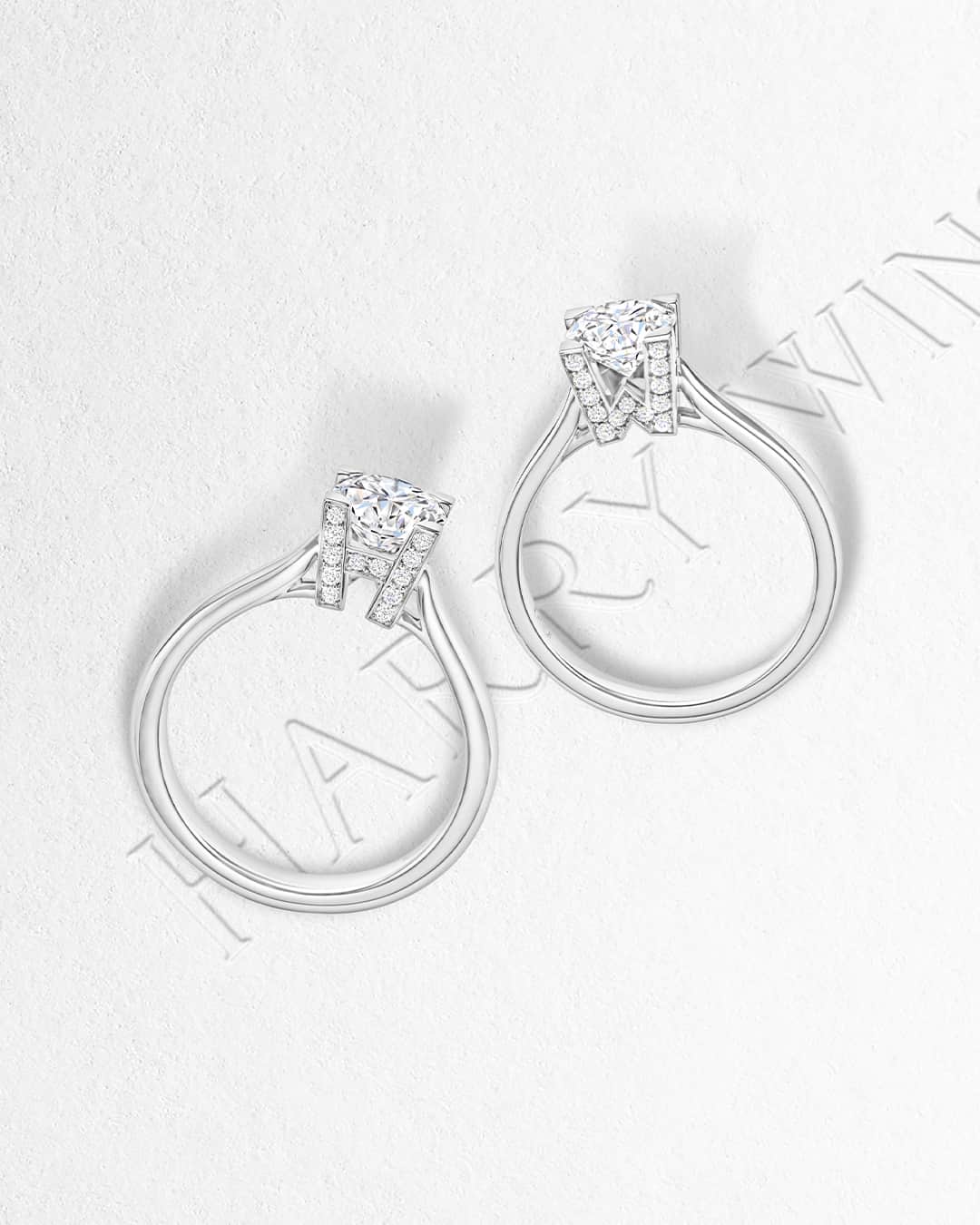 ハリー・ウィンストンのインスタグラム：「The initials of love. A signature micropavé “HW” setting spotlights a round brilliant diamond center stone in this exceptional HW Logo engagement ring. Tap the link in bio to let your everlasting romance sparkle even brighter with contemporary diamond engagement rings. #HWLogo #HarryWinston」