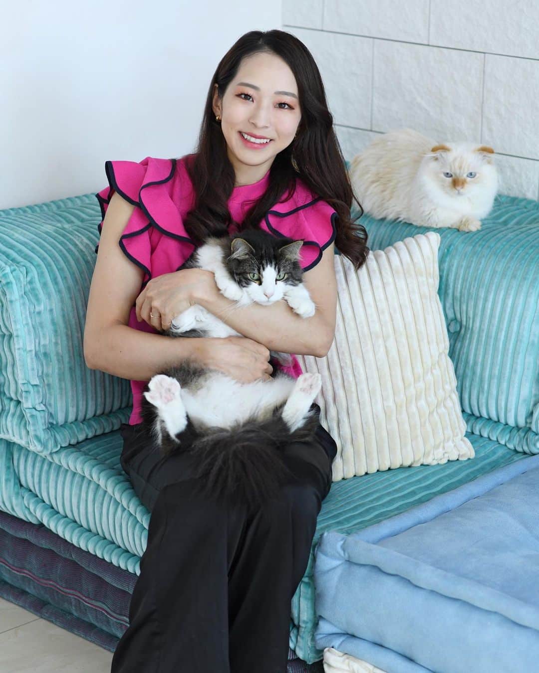 野口啓代さんのインスタグラム写真 - (野口啓代Instagram)「人生の相棒🐈🐾 週刊現代さんの取材で、はじめて猫達と共演！ 素敵なお写真を頂いたので使わせて貰います☺️🫶🏻 なかなかみんな揃って撮る機会ってないから嬉しい〜💕  と思ったらビビりのラムちゃん(欠席)って•••😂💦 かわりに可愛い写真載せときます🩷」11月17日 0時07分 - noguchi_akiyo