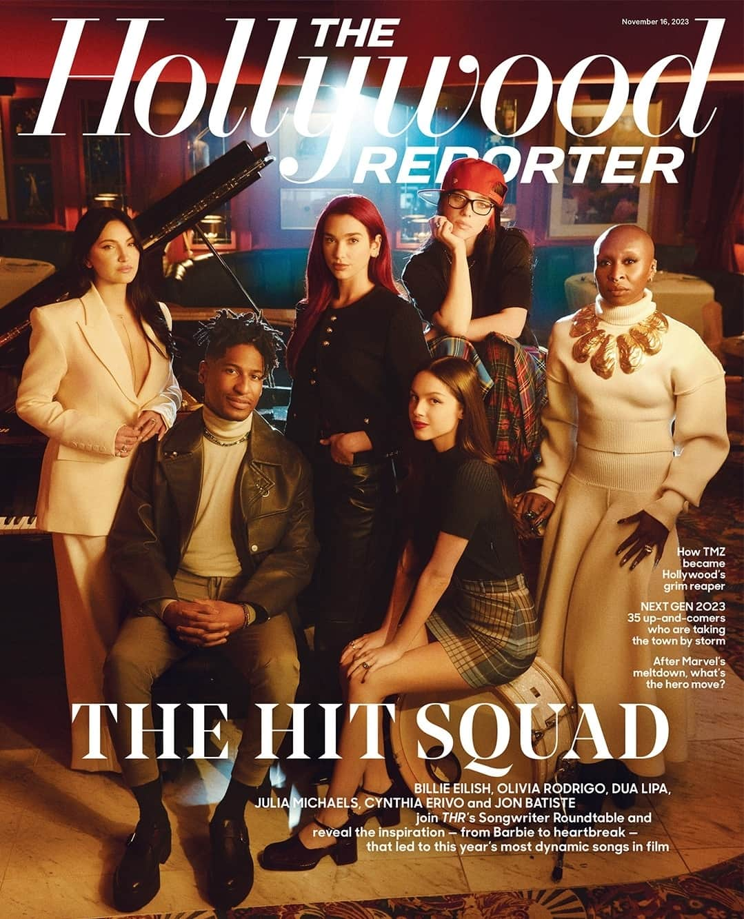 ハリウッド・リポーターのインスタグラム：「The Hit Squad: ⁠ ⁠ #BillieEilish⁠ #OliviaRodrigo⁠ #DuaLipa ⁠ #JuliaMichaels ⁠ #JonBatiste ⁠ #CynthiaErivo⁠ ⁠ On the Songwriter #THRRoundtable, these musicians share the inspiration — from #Barbie to heartbreak — that led to this year’s most dynamic songs in film. Read now at the link in bio. ⁠ ⁠ Photographer: Austin Hargrave @austinhargrave⁠ Location: The Georgian @thegeorgian⁠ ⁠」