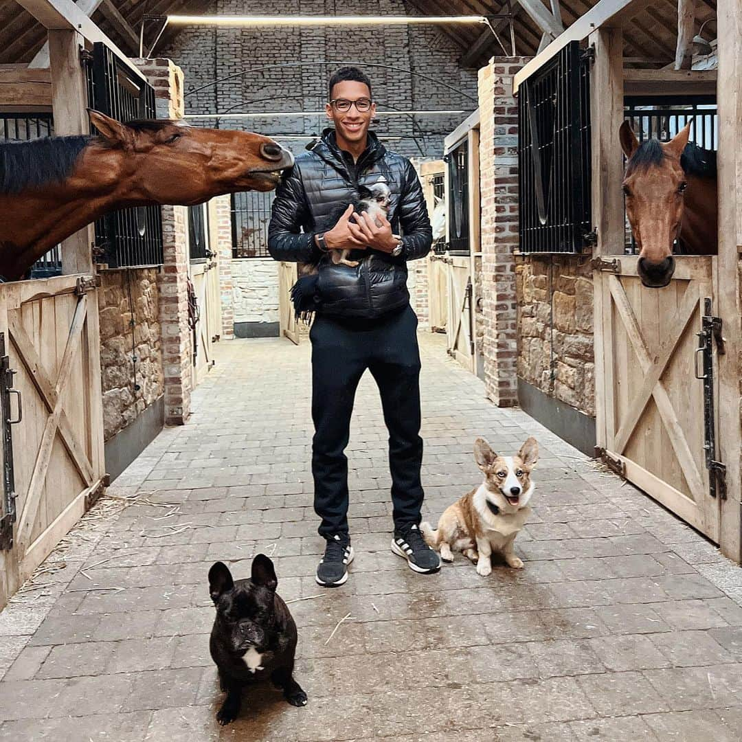 フェリックス・オジェ＝アリアシムのインスタグラム：「Animal whispering 101 🐶🧘🏽‍♂️🐴😉」