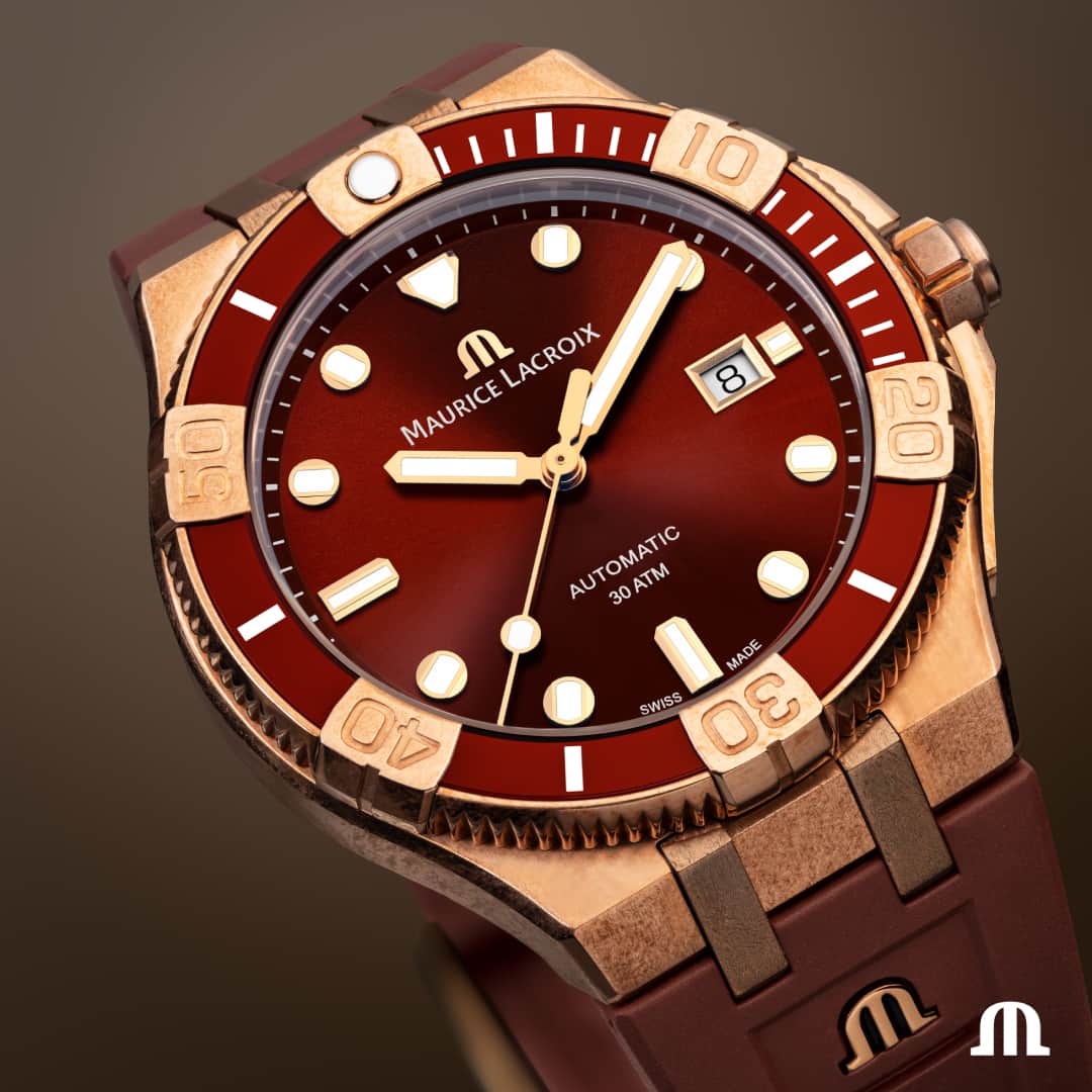 モーリスラクロアのインスタグラム：「Combining perfectly bronze and burgundy, the #AIKON Venturer Burgundy Asia Edition is a watch all yours to discover. #PulseOfTheCity #YourTimeIsNow #BeYourAIKON」