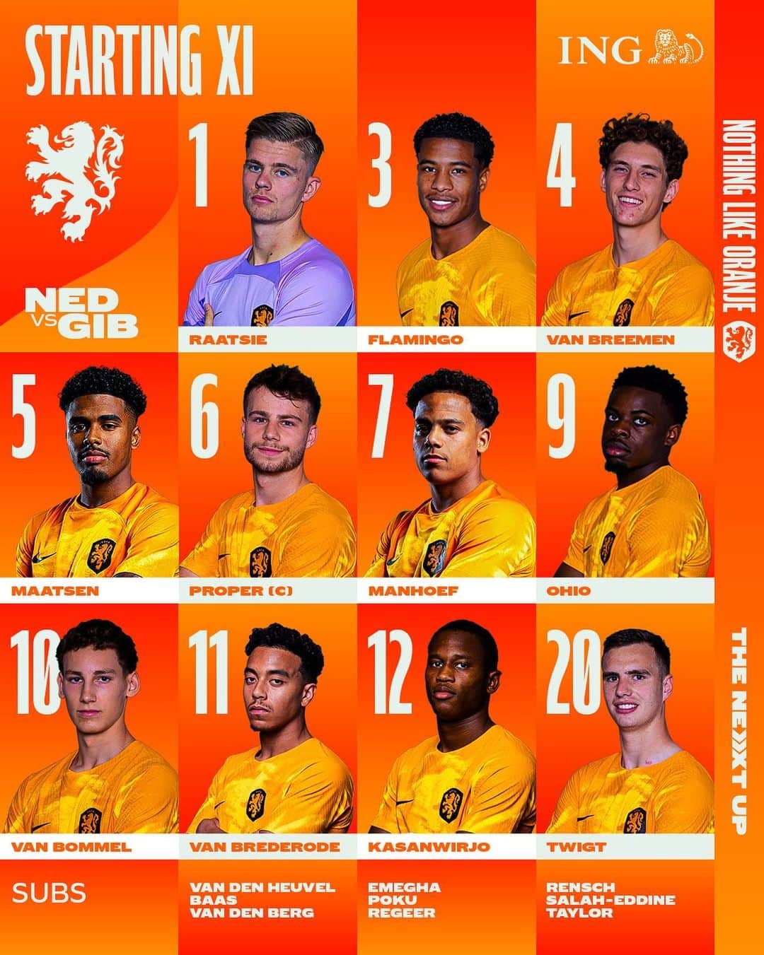 サッカー オランダ代表チームのインスタグラム：「𝐓𝐡𝐞 𝐉𝐨𝐧𝐠 𝐎𝐫𝐚𝐧𝐣𝐞 𝐒𝐪𝐮𝐚𝐝! 🔶  #TheNextUp #NEDGIB」
