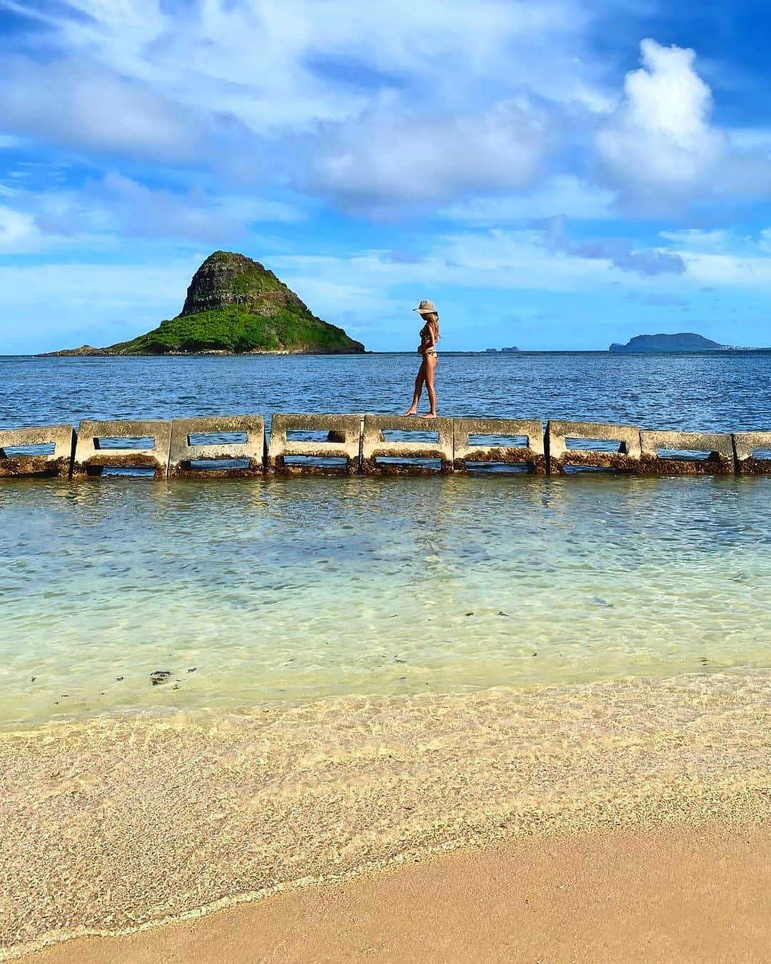 shihoのインスタグラム：「💚⛰️💚⛰️💚 ・ 📍Chinaman's Hat ・ #hawaii#islandofoahu#oahu#ハワイ#trip #オアフ島#travel#loco_hawaii#travel_jp #funtorip#タビジョ#旅MUSE#genic_travel #genic_mag#たびねす#旅行#genic_hawaii #chinamanshat#beach#ocean#oahuhawaii #tabijyomap_hawaii#lealeahawaii#2023」