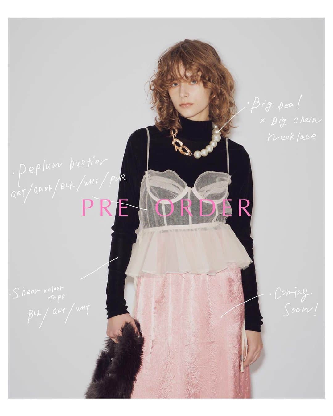 LA BELLE ETUDE OFFICIALのインスタグラム：「.  ✔︎ PRE ORDER  11.19 26:00 まで　10%OFF ！  ・シースルーベロアtops  ¥8.800  tax in  ・サイドスリットベロアキャミOP ¥11.000 tax in  ・総レースワイドパンツ ¥9.900  tax in  ・異素材ニットダブルジップカーディガン ¥13.200  tax in  ・チュール前開きティアードキャミ ¥12.100  tax in  ・BACKリボをビスチェ2 ¥11.000 tax in  画像をタップして商品をチェック☑︎  ____________________________________________  𖥣 アイテムのご購入はプロフィール 　のURLよりご覧ください 　↪︎ @labelleetude_official  ____________________________________________  #LABELLEETUDE #ラベルエチュード #Bellevintage #大人甘カジ  #modernvintage #tokyofashion #大人可愛い#大人かわいい#大人ファッション #おとなかわいい #大人コーデ #大人カジュアル  #大人コーデ #PREORDER #高身長コーデ#高身長ファッション#きれいめコーデ #きれいめカジュアル#PREORDER」