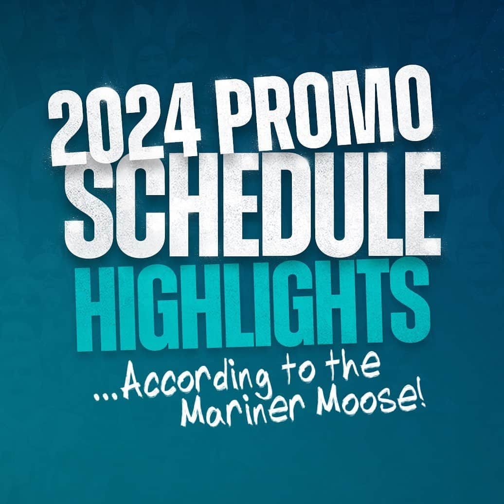 シアトル・マリナーズのインスタグラム：「👀 2024 Promo Highlights 👀    We asked @marinermoose to design some of our giveaways for next season... this is how it went...    🔗 Mariners.com/Promos」