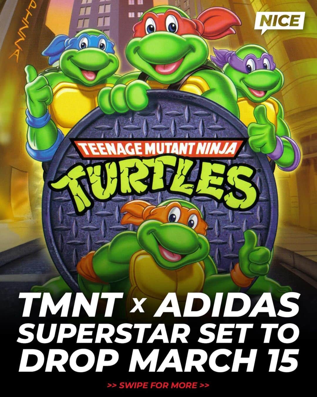 Nice Kicksのインスタグラム：「The Teenage Mutant Ninja Turtles and adidas are teaming up to release a collaborative Superstar in 2024 🐢🥷  This will be the first of three TMNT x adidas Superstars with the other two being Master Splinter and Shredder-inspired colorways 🔥  @nicedrops: 3/15 for $130 🗓️」