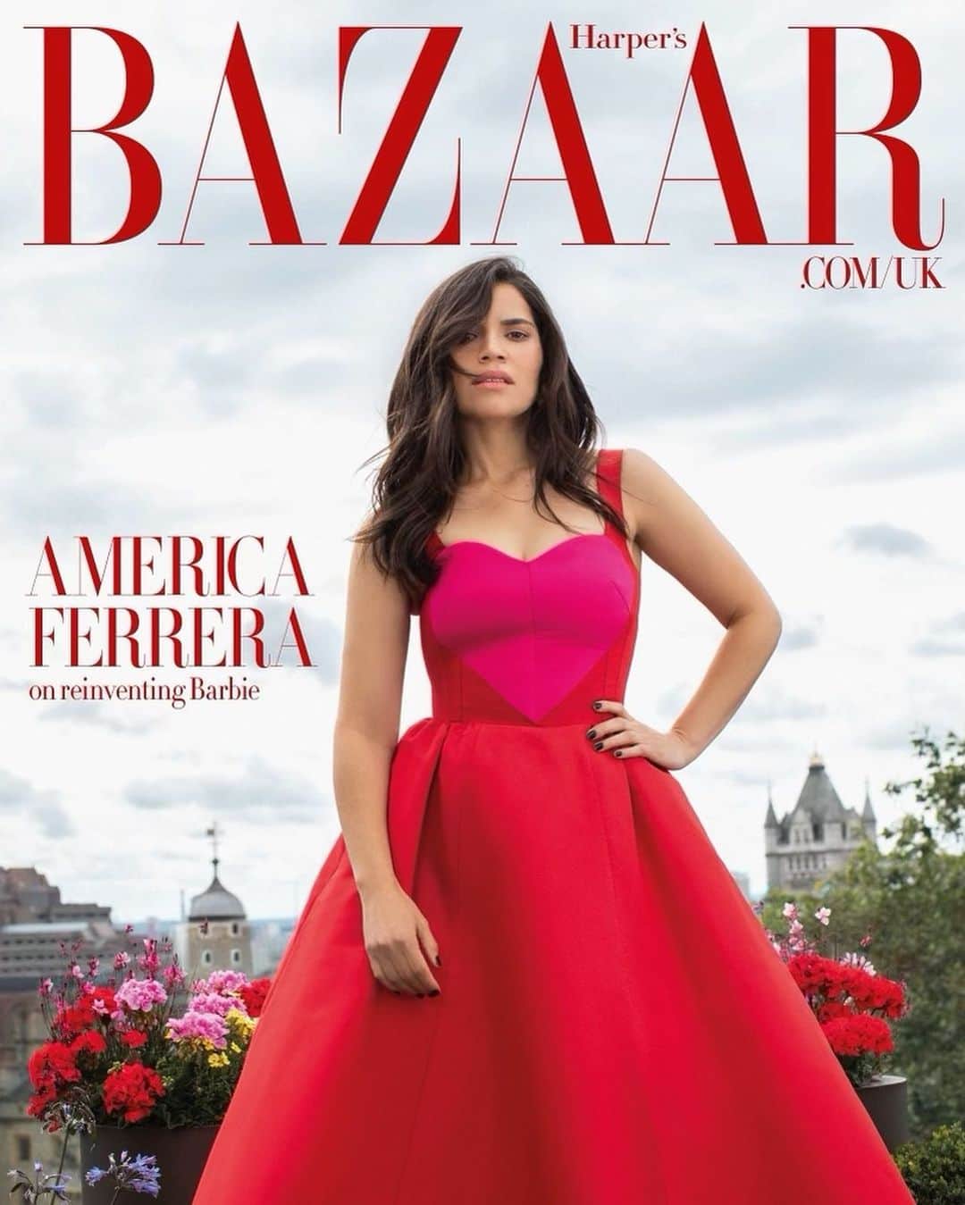 アメリカ・フェレーラのインスタグラム：「“To be perfectly honest, I was never a Barbie girl. I didn’t play with Barbies growing up for a number of reasons. We couldn’t afford them and they just didn’t resonate with me. I didn’t see myself reflected in that world in a way that captured my imagination. What’s exciting about @barbiethemovie is that we got to expand and shift the narrative to include more of us. Society’s unspoken standard of beauty is outdated and exclusionary. Feeling beautiful is an inside job, and I’m so grateful to have played a role where I got to challenge and redefine what we consider to be beautiful.”  Thank you @bazaaruk for the fun cover shoot and thoughtful profile. Read the full article via link in stories.   Photography @themasonsofficial Stylist @mirandaalmond Executive digital editor @sarah_karmali Picture director @izzyparrylewis Hair @mioknyc Make-up @lindahaymakeup Interview @hels_lee Talent director @lottielumsden Talent editor @olivia_blair Picture researcher @_abihollister Fashion assistant @galkIn Location @fstentrinity Flowers by @wildathearthq Creative director @tom_houseofusher EIC lydiasmag」