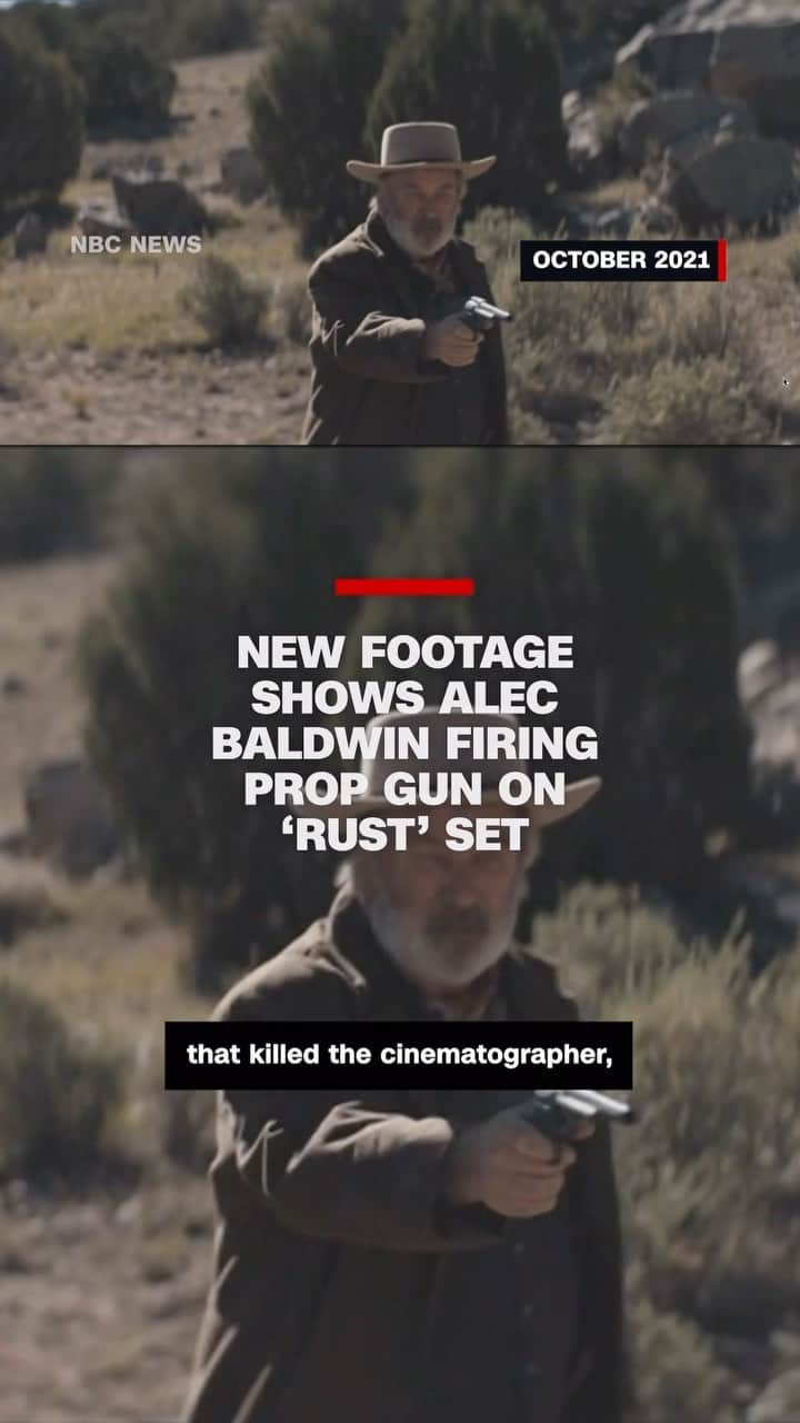 のインスタグラム：「Newly released footage obtained by NBC News shows Alec Baldwin on the set of “Rust” firing a prop gun days before the deadly shooting and talking to the crew about safety.」
