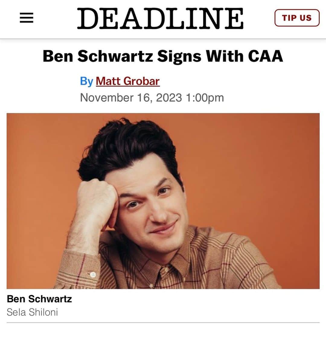 ベン・シュワルツのインスタグラム：「I’m a CAA man now. Love this team. Feeling inspired. We are already up to so many fun things.」