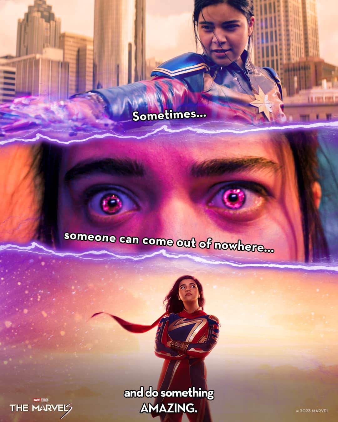 Disneyさんのインスタグラム写真 - (DisneyInstagram)「Higher, further, faster. 💫 Go a few decades back and follow the paths of Carol Danvers, Monica Rambeau, and Kamala Khan on the trio's incredible journey to becoming #TheMarvels.  Now get your team together and see the film only in theaters. Captain Marvel, Ms. Marvel, WandaVision, and additional titles are streaming on @disneyplus.」11月17日 8時00分 - disney