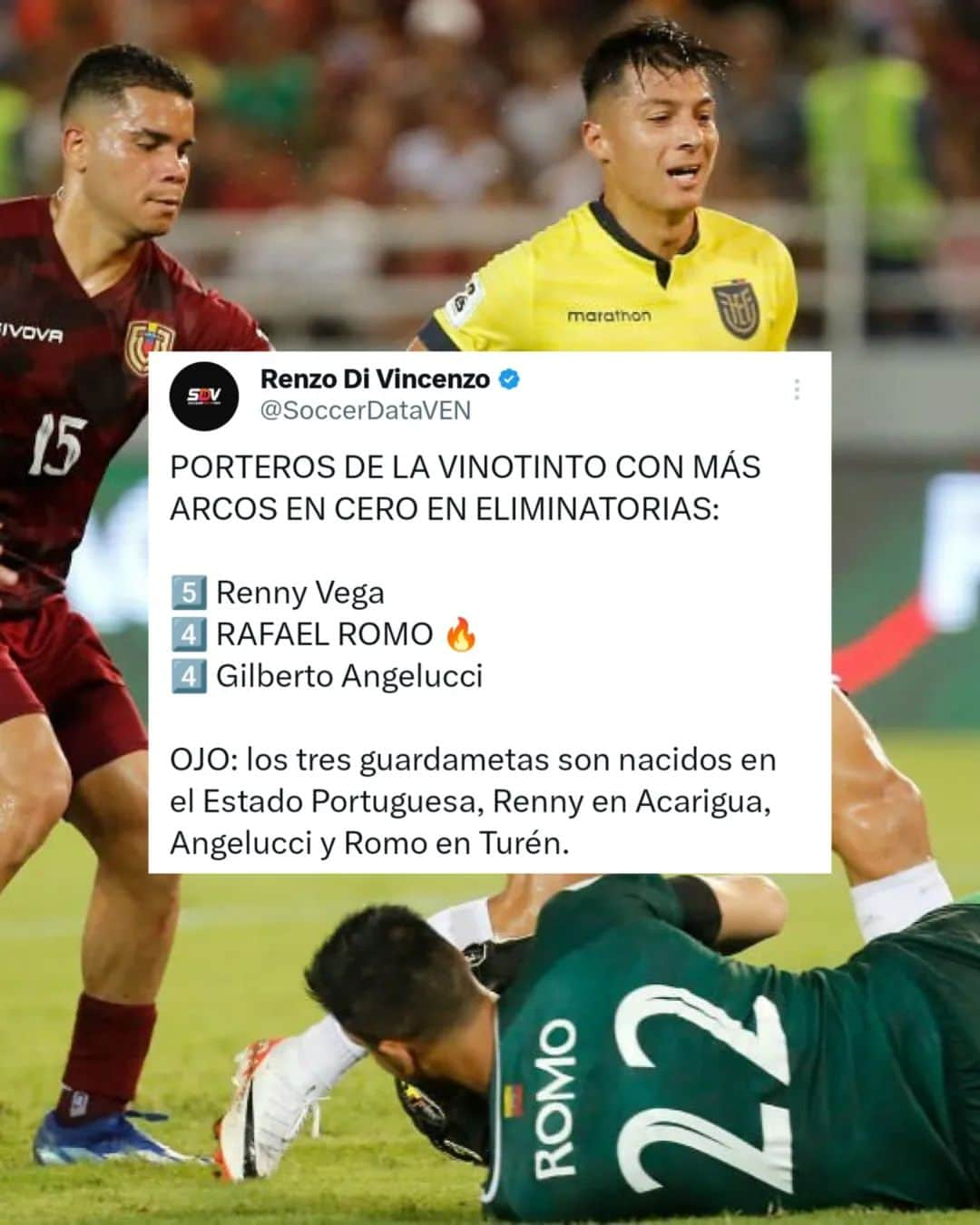 ラファエル・ロモのインスタグラム：「Rafael Romo, escalando posiciones en la lista de porteros de Venezuela con más arcos en cero en Eliminatorias. Dato vía @soccerdata.ven   #IdiomaFutve #Eliminatorias #EliminatoriasSudamericanas #RafaelRomo」