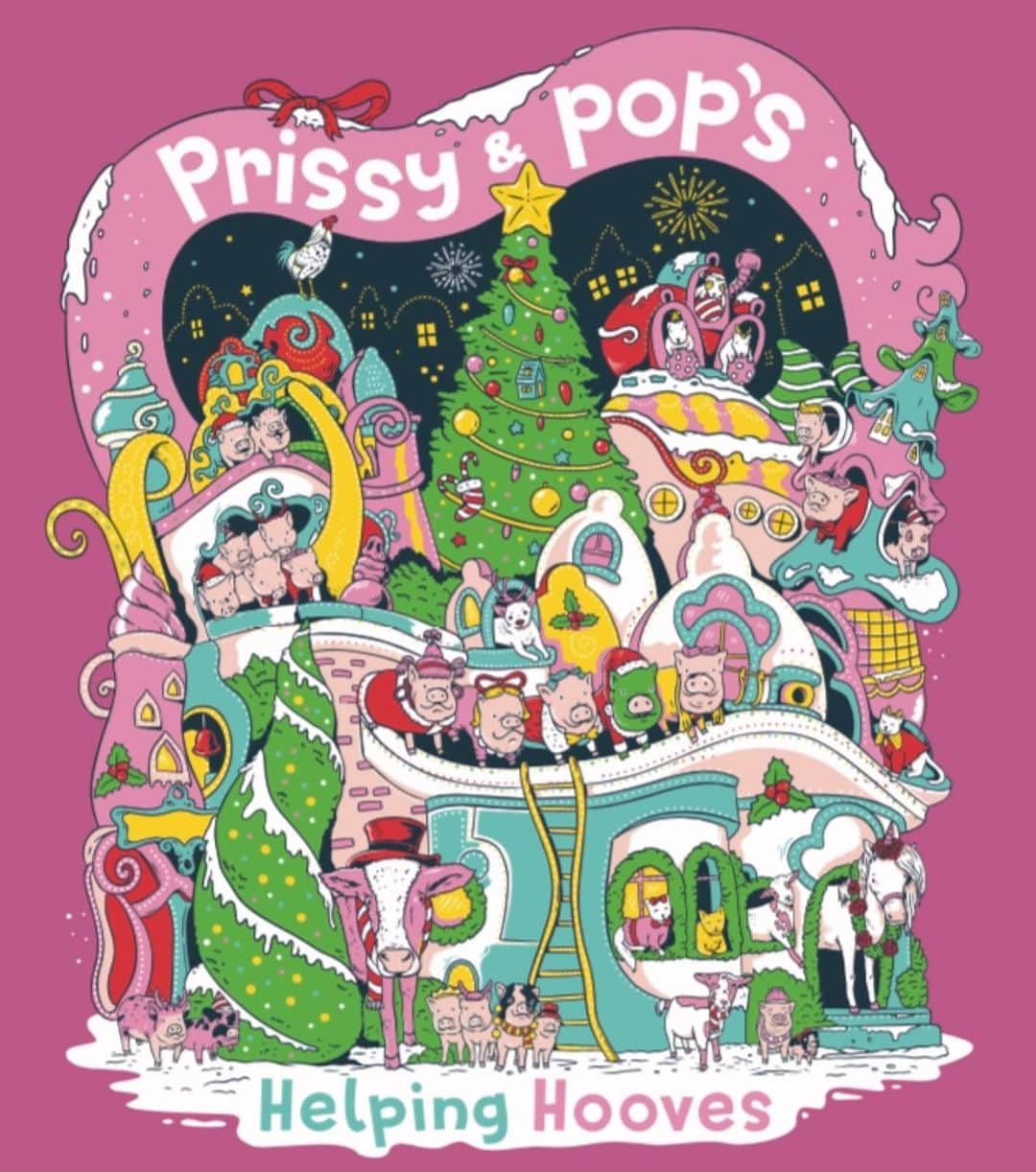 Priscilla and Poppletonのインスタグラム：「SQUEAL!!! Our 2023 Christmas apparel is here! Grinchmas meets Pigmas this year! Check us out in the middle surrounded by some of our farm friends! Proceeds from these shirts go to our non-profit animal rescue, Prissy & Pop’s Helping Hooves. Click the LINK IN OUR BIO to shop. There are short sleeve tees, long sleeve tees, hoodies, sweatshirts and more each available in a multitude of colors. They are only available for TWO WEEKS to ensure you get them in time to wear them before Christmas, so grab one before it’s too late. We hope you love it as much as we do. Zoom in and see Silly Pop as the Grinch and me as Cindy Lou Who! It’s one of our favorite designs yet!🐷💚❤️ #grinchmas #pigmas #prissyandpopshelpinghooves #PrissyandPop」