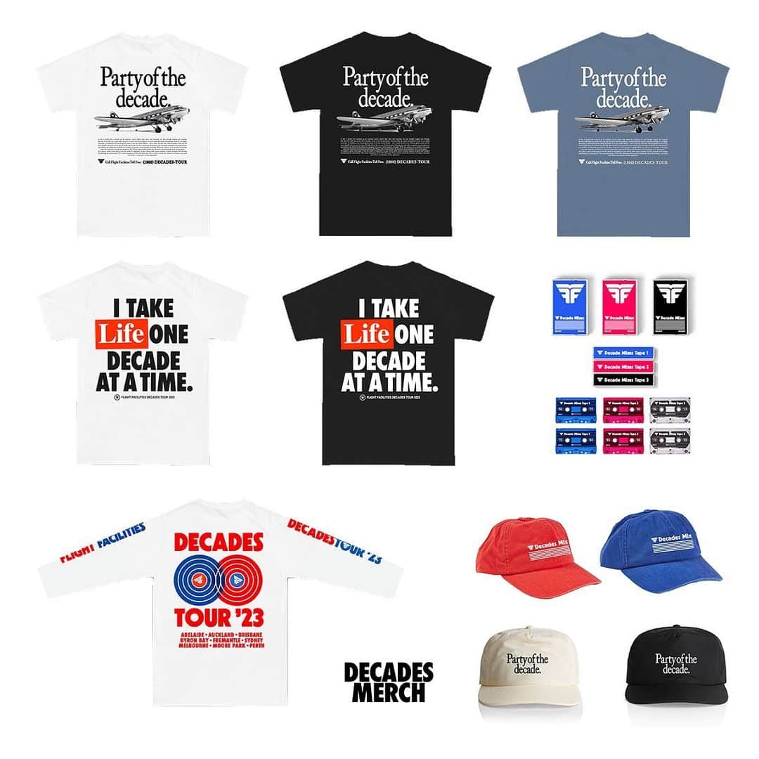 Flight Facilitiesのインスタグラム：「Decades Tour Merch - Online Now 🚨 Limited Quantity. Shop online via the link in our bio.」