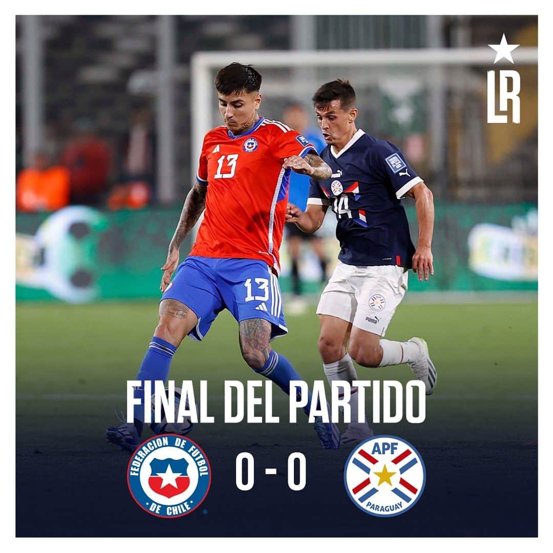 サッカーチリ代表チームのインスタグラム：「Final del partido 🏟️  #LaRoja igualó sin goles ante Paraguay 🇵🇾.   #SomosLaRoja」