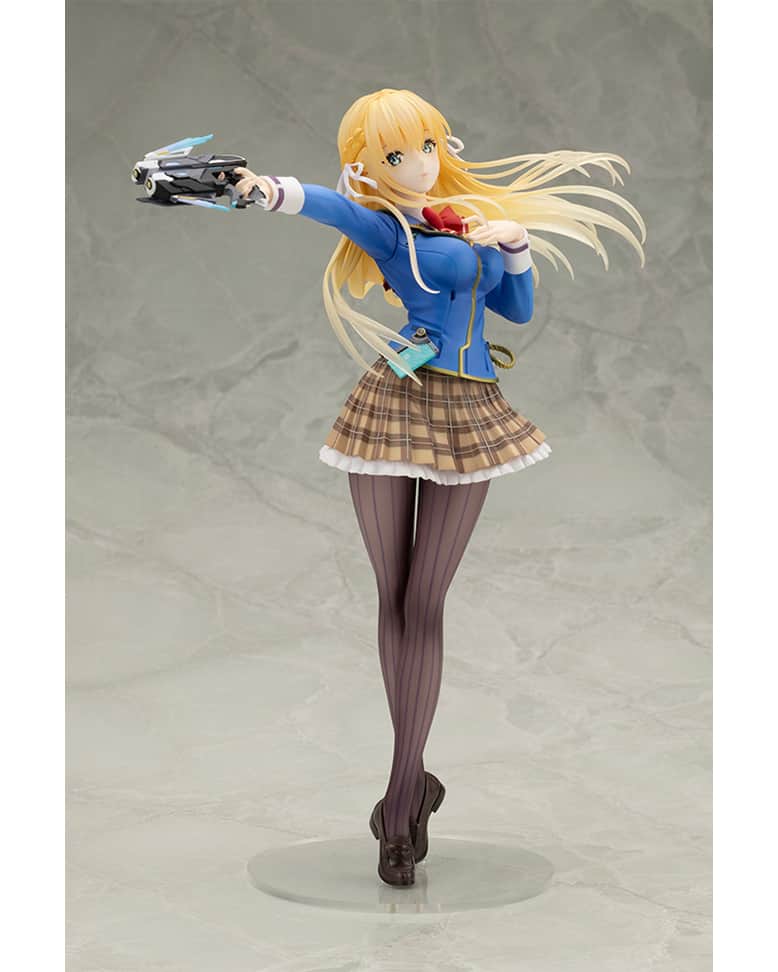 株式会社 壽屋 コトブキヤのインスタグラム：「From Heaven Burns Red comes a 1/7 scale figure of Tsukasa Tojo, the self-proclaimed elite intelligence officer in Squad 31A!   A detailed gradation was utilized when painting the figure to recreate the delicate design of the original illustration. Holding her Seraph, this piece has been skillfully sculpted for a stunning finish that looks incredible from any angle.  Fine details such as the electronic military device and uniform accessories have also been brought to life with great care. Her flowing blonde hair has also been dynamically sculpted to reflect the flow of movement and can be admired from all angles.  This self-proclaimed elite is actually a clumsy intelligence officer! Add the adorable Tsukasa Tojo to your collection today!  ©WFS Developed by WRIGHT FLYER STUDIOS ©VISUAL ARTS/Key  Available May 2024.」