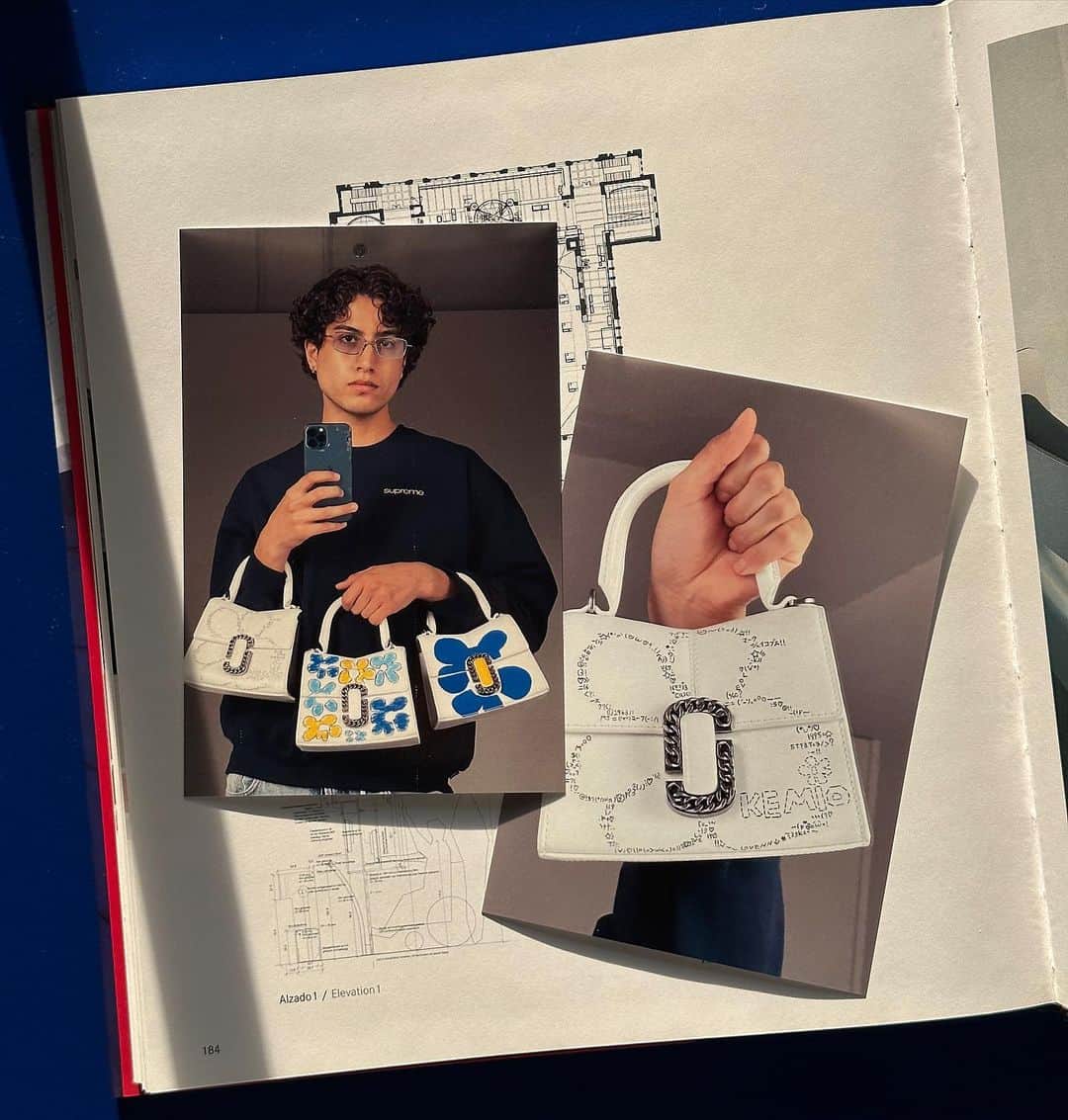 けみおのインスタグラム：「この度Marc Jacobsとコラボレーションバッグを制作させていただきました☆〜（ゝ。∂）💙🌼 僕が直筆イラストした5つのバッグをプロフィールのURLより抽選販売！デイジーのお花はMarc Jacobsにとってとても大事な存在とお話を伺いました、なので僕の大好きでよく使うトレードマークでもあるこのお花をベースに制作しました✨11月23日大阪で行われる期間限定ストアでは、購入された方へ僕から直接お渡ししまーす！みんなに会えるの楽しみにしてます（＾Ｏ＾☆♪  My bags for Marc Jacobs, available exclusively at the pop-up in Osaka 💙 👜 🇯🇵」