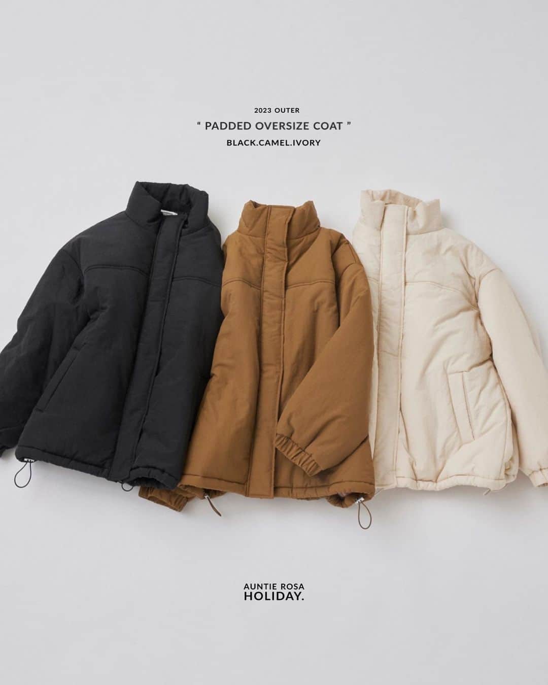 AR Holidayのインスタグラム：「'23 AUTUMN & WINTER ㅤㅤ #中綿オーバーサイズコート COLOR : IVORY.BLACK.CAMEL PRICE : ¥7,260 TAXIN ㅤㅤ ━━━━━━━━━━━━━━━ ㅤㅤ ※撮影環境の加工感により、実物と色味が異なる場合がございます。 実物に近い色味はZOZOTOWNページ内画像をご参照ください。  #auntierosa#arholiday#holiday#auntierosaholiday#アンティローザホリデー#ホリデー#アンティローザ#2023AW#zozotown#zozotown購入品#ファッション #ワンマイルコーデ #イエベ #ブルベ #秋コーデ #冬コーデ#シンプルコーデ#モードカジュアル #リラックス #リラックカジュアル #大人カジュアル #大人ファッション」