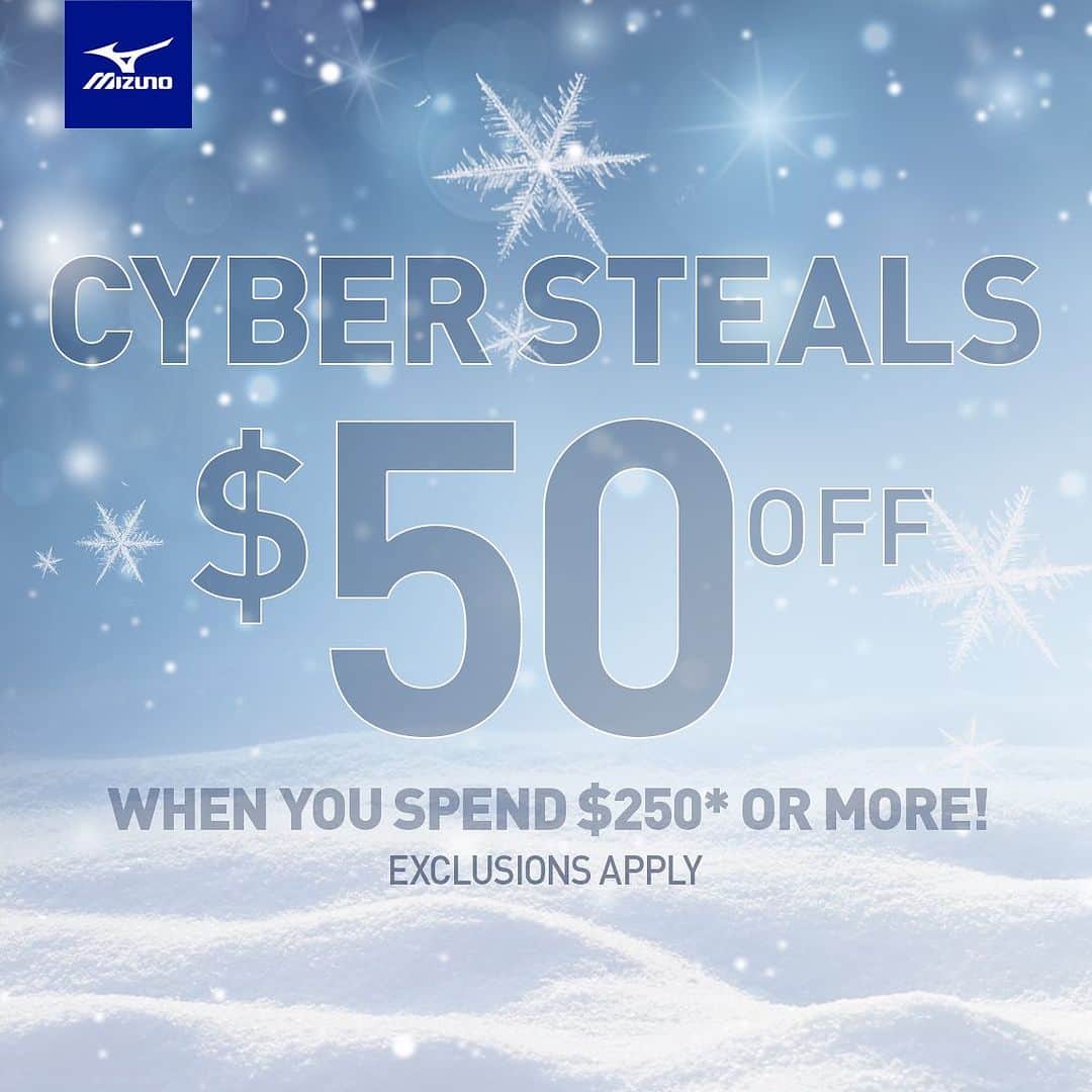 MizunoRunningのインスタグラム：「🚨 Get ready for Cyber Steals! Spend $250 or more and enjoy $50 OFF your total cart!🎁 But that’s not all, snag up to 50% OFF on select items! Don’t miss out - this promotion runs from 11/17 to 11/27. Exclusion apply. Check mizunousa.com for more details.  #cybersteals #reachbeyond #mizunorunning」