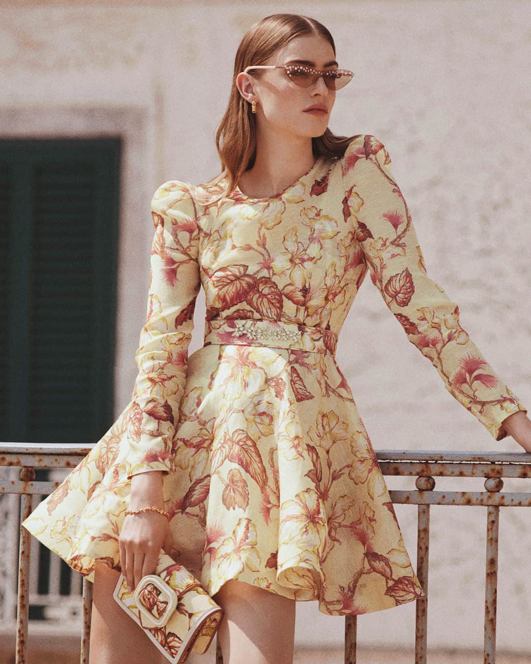 のインスタグラム：「Made For Fun: From our latest Ready-to-Wear collection, the Matchmaker Floral Mini styled with the Printed Small Cross Body Bag and Zimmermann Radiant Cateye. #ZimResort24 #zimmermann」