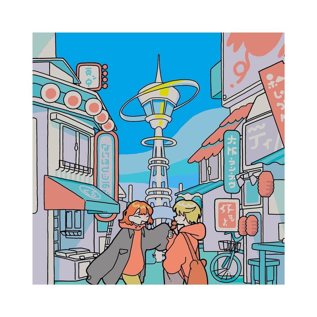asmiのインスタグラム：「新曲「大阪ランデヴ」本日リリース🎧🥳🎀   読売テレビの番組「カミオト夜」とコラボして制作していったこの曲🐙''東京のおとこのこを大阪に迎えてするデート''をテーマにしようって決めて、アキナの山名さんと沢山ロケに行って生まれたこの曲🦛♡ カミオト夜を観てくれてた人は山名さんとした理想のデートがそのまま曲になってるのがわかって面白いんじゃないかと思うし、初めて聴く人にはフラットにこの世界観をたのしんでもらえるんじゃないかと思う🫶🏻  そしてこの間の放送にもあったけど山名さんがコーラスで参加してくださることになり、たのしいレコーディングになりました😎サビ、音量MAXにして聴いてみてーーー😆👂🏻ありがたいスパイスです🫚 @fumikazu_yamana 💙  ジャケットはearth mealぶりの @msbt987 さん🧡 細かいあそびが沢山でキュン🥹  アレンジはお馴染み はっしーさん @_yuta_hashimoto 🎹 かわいいサウンドでこちらもキュン🥹  あぁ！とびっきりかわいくてウキウキする曲が出来たーーー😍 大阪に行くときはこの曲！デートの日はこの曲！ に、なってほしい🩵ぜひ拡めてください🙏🏻」