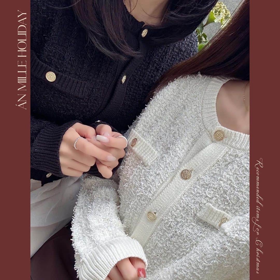 のインスタグラム：「Án MILLE Christmas🎄 holiday collection ‧˚ ㅤㅤㅤㅤㅤㅤㅤㅤㅤㅤㅤㅤㅤ \ 11月下旬入荷予定 / #ショート丈ツイードカーデ ¥7,400 ㅤㅤㅤㅤㅤㅤㅤㅤㅤㅤㅤㅤㅤ ㅤㅤㅤㅤㅤㅤㅤㅤㅤㅤㅤㅤㅤㅤㅤㅤㅤㅤㅤㅤㅤㅤㅤㅤㅤ #アンミール #anmille」