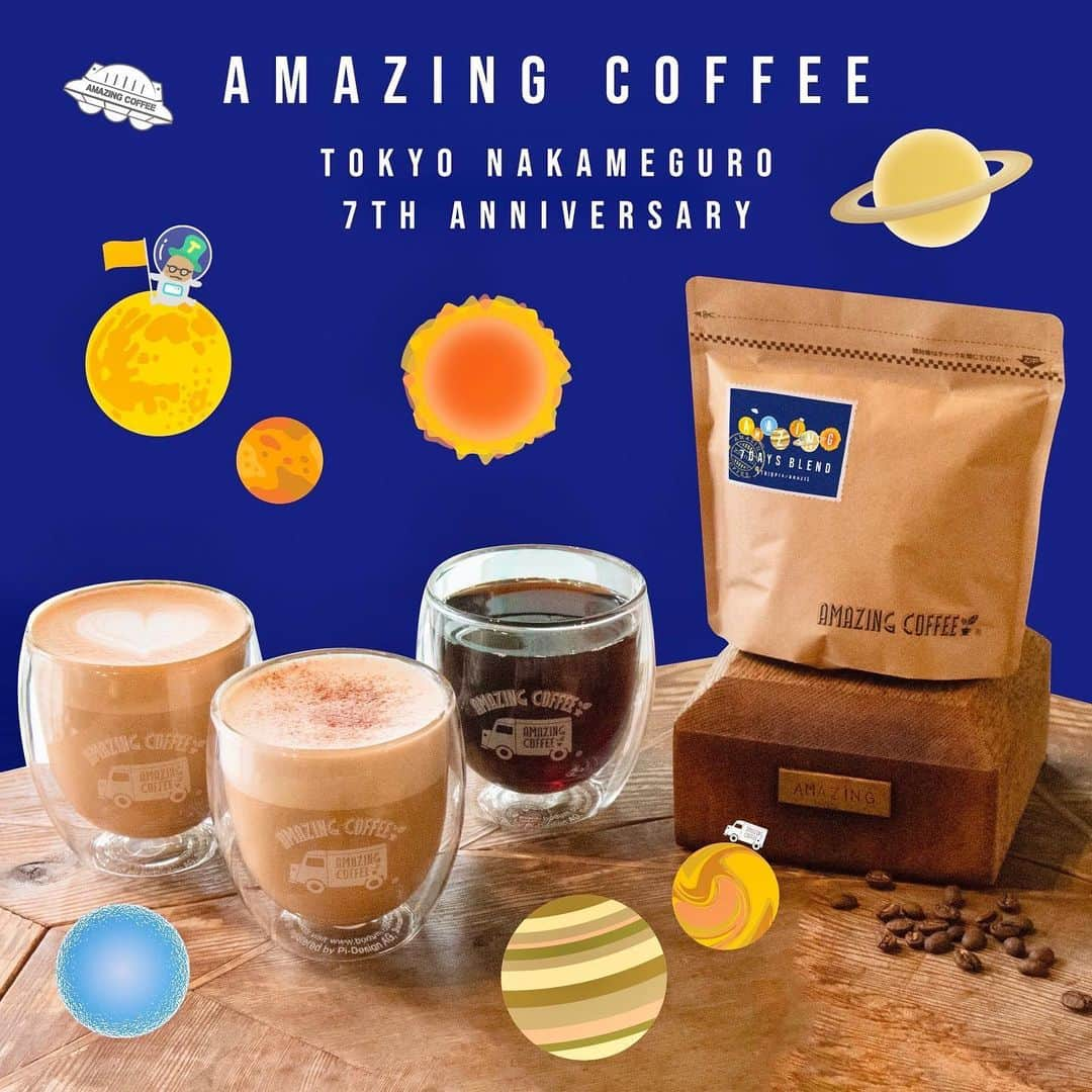 AMAZING COFFEEのインスタグラム：「. 🪐TOKYO NAKAMEGURO 7th Anniversary🎊✨  2023年11月22日で7周年を迎えるTOKYO NAKAMEGURO🌱 「AMAZING 7 DAYS」とスローガンを掲げ、「毎日行きたい」「毎日飲みたい」「毎日使いたい」と思えるような商品を紹介していきます！  今回は「毎日飲みたい」をテーマに、周年を記念したドリンクやコーヒー豆のラインナップを紹介いたします☕️  🌏7周年記念BLEND「7 DAYS BLEND」 中深煎りのエチオピア🇪🇹・ブラジル🇧🇷のブレンドコーヒー☕️ ミルクチョコレートのような滑らかな広がる甘さと、後味には洋梨のスッキリとしたフルーティーさを感じる、 どんなシーンでもコーヒータイムを彩ってくれる7周年記念のブレンドコーヒーです🌈  【販売価格】 100g 1,700円 200g 2,900円 ※全て税込の価格となります。 ※200gはONLINEのみの販売となります。  🌏7周年記念SPECIAL DRINK WEEK 7周年記念BLEND「7 DAYS BLEND」を使用した、1週間限定のスペシャルドリンクを7種類ご用意しました🥤 また曜日ごとにその日の”推しのドリンク”を、日頃の感謝の気持ちを込めて500円(税込)で販売いたします✨ その日の”推しのドリンク”は22日より毎日0時にSNSにて発表しますのでお楽しみに🤫 この期間で味わえない「7 DAYS BLEND」を使用したスペシャルドリンクをお見逃しなく👀  【ラインナップ】 ショコラチーノ(HOT) short 600円  ニトロコーヒー(ICE) short 600円  ドリップ(ICE・HOT) short 600円  バニラチーノ(HOT) short 600円  カフェラテ(ICE・HOT) tall 550円  アメリカーノ(ICE・HOT) tall 550円  ハニーラテ(ICE・HOT) tall 600円 ※全て税込価格となります。 ※その日の”推しのドリンク”は500円(税込)となります。  ——————————————— 【販売店舗】 TOKYO NAKAMEGURO AMAZING COFFEE ONLINE ※ONLINEでのドリンク販売はございません。  【販売期間】 ▼ドリンク 11月22日(水)〜11月28日(火)  ▼コーヒー豆 11月22日(水)〜 ※ONLINEは12:00からの販売となります。 ※準備数に達し次第、販売が終了となります。 -——————————  TOKYO NAKAMEGURO 7周年のSPECIAL DRINK&BEANSで、AMAZINGな体験をお楽しみください💫🌏  #AMAZINGCOFFEE #アメージングコーヒー #AMeCO #アメコ #coffee #cafe #カフェ #TOKYONAKAMEGURO #中目黒 #中目黒カフェ #感謝 #カプチーノ #ニトロコーヒー #AMAZING7DAYS #毎日をAMAZINGに #7thAnniversary #7周年 #Anniversary #saveyourneighbor」