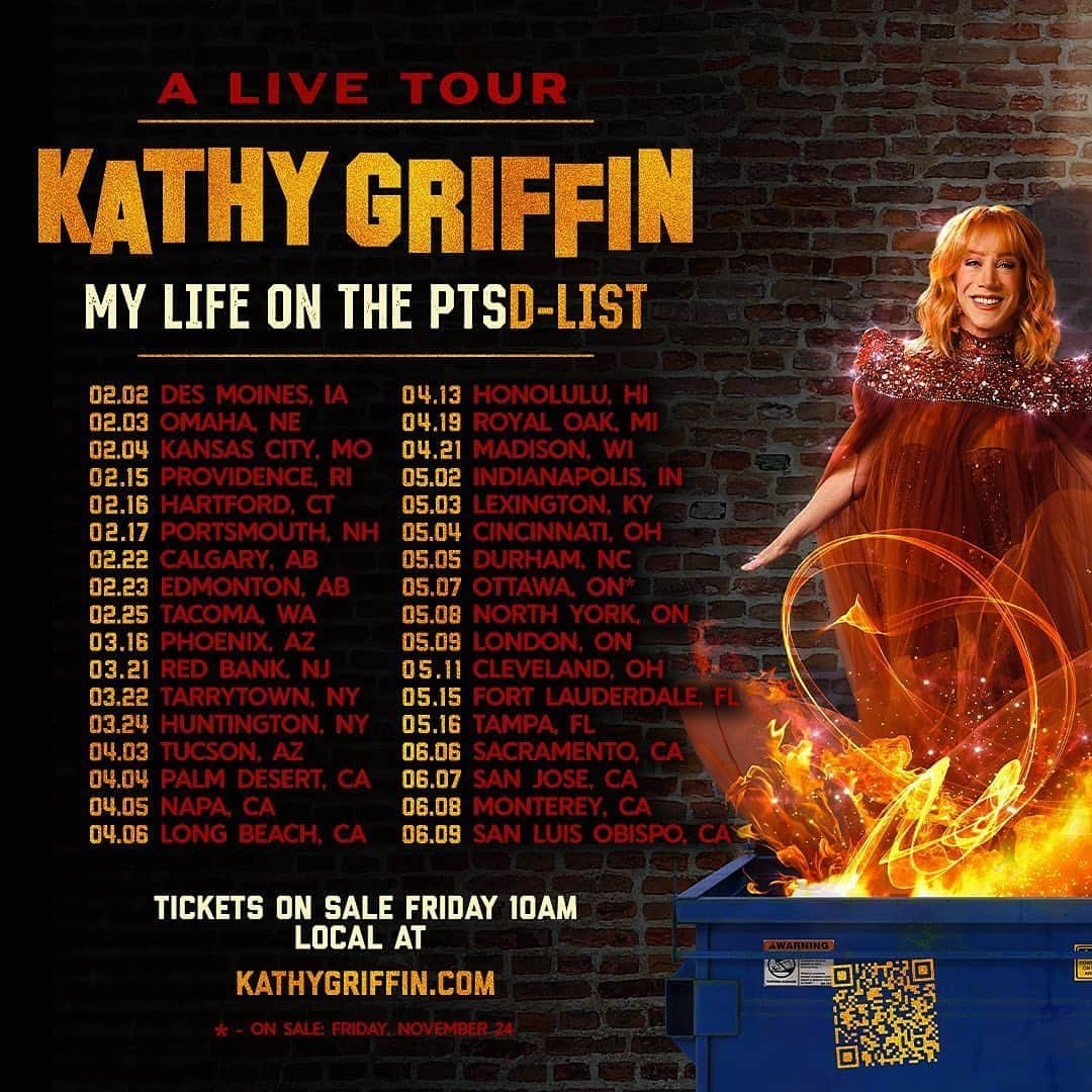 シーアさんのインスタグラム写真 - (シーアInstagram)「One of my dearest friends @kathygriffin is going on tour and she’s a funny, kind hardworking earnest comic about her struggles her life on the PTSD list! Go check her out and support a good egg! Tickets at the link in her bio.  [image descriptions: Kathy Griffin’s admat for her PTSD-LIST tour with Kathy laughing, the dates for Kathy Griffin’s tour]」11月18日 7時06分 - siamusic