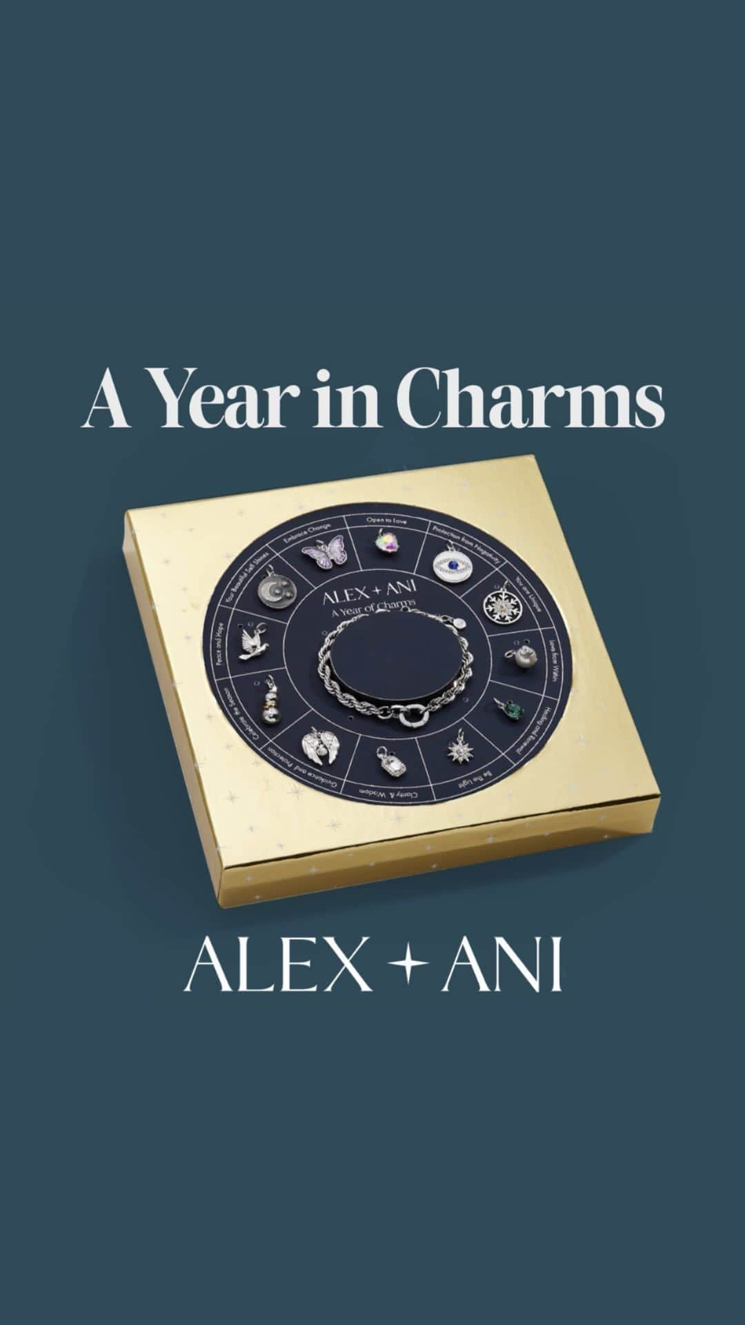 アレックスアンドアニのインスタグラム：「⭐️ OUR MOST EXCITING LAUNCH OF THE YEAR IS HERE ⭐️  *pause for silent & dramatic sobs of joy*  Meet, the ‘Year in Charms’ bracelet. One bracelet, twelve charms. The ‘Year in Charms’ interchangable bracelet is the very first of it’s kind and includes 12 unique charms that you can wear individually, all at once or mix and match.   Head to the link in our bio to shop this beauty (currently 40% off!) then comment below which charm is your favorite! 😍  #charm #charms #charmbracelet #charmjewelry #alexandani」