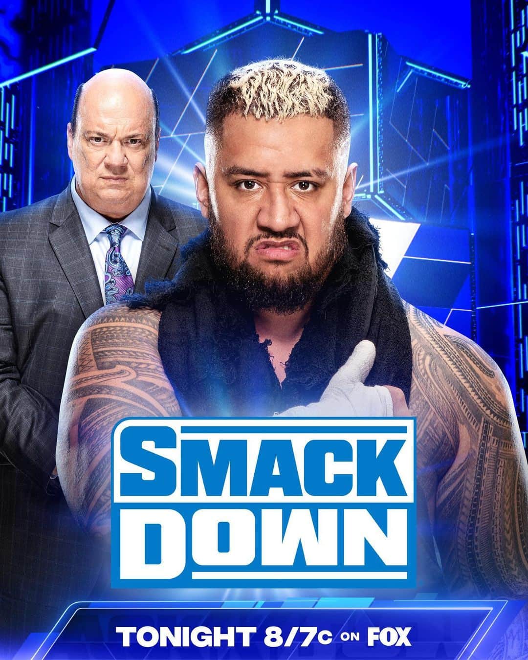 WWEのインスタグラム：「TONIGHT on #SmackDown  👊 @solosikoa returns ☝️ @reallaknight vs. #JimmyUso 😏 #DamageCTRL 🤝 Triple Threat Match to determine the No. 1 Contender to Undisputed WWE Tag Team Champions 📺 8/7c @foxtv」