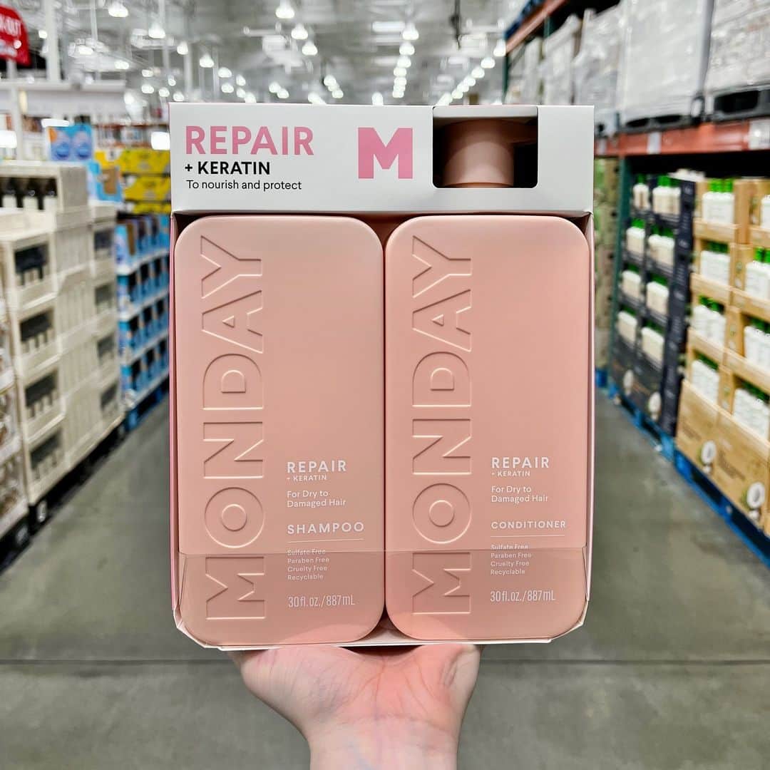Costcoのインスタグラム：「Treat your hair to this nourishing keratin-infused shampoo and conditioner. ✨⁣ ⁣ Shop link in bio: Monday Repair + Keratin Shampoo & Conditioner, 30 fl. oz, 2-count」