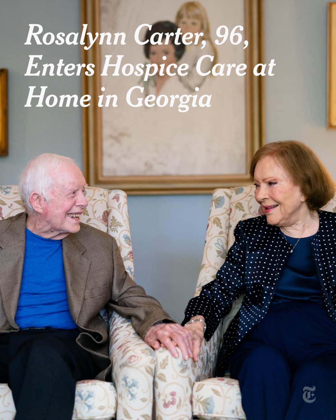 ニューヨーク・タイムズさんのインスタグラム写真 - (ニューヨーク・タイムズInstagram)「Rosalynn Carter, the former first lady, has entered hospice care at her home in Georgia alongside her husband, former President Jimmy Carter, who has been in hospice since February, the family announced on Friday.  Carter, 96, revealed in May that she has dementia, but Friday’s statement offered no further details about her condition or any other ailments she might be suffering. She has been by her husband’s side for the last nine months as he has similarly decided to forgo full-scale medical treatment in anticipation of his final chapter.  “She and President Carter are spending time with each other and their family,” the Carter Center said in a statement on behalf of Jason Carter, the center’s chairman and a grandson of the former first couple. “The Carter family continues to ask for privacy and remains grateful for the outpouring of love and support.”  Read the full story at the link in our bio. Photo by @erinschaff」11月18日 8時04分 - nytimes