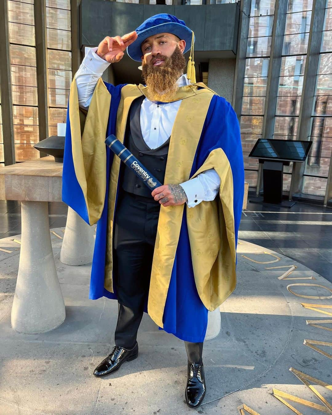 アシュリー・ケインさんのインスタグラム写真 - (アシュリー・ケインInstagram)「Today I proudly attended an incredible graduation ceremony at Coventry Cathedral where I received my honorary Doctorate of Letters and PhD from @covuni in recognition  for my contributions to society and childhood cancer 👨🏽‍🎓📜   I accept this well respected award in honour of my beautiful daughter Azaylia Diamond Cain, who is the sole inspiration behind my relentless ambition to making a difference.. I also humbly and gratuitously accept this award on behalf of my amazing family and the incredible community who selflessly love, support and fuel this powerful and passionate fight in making vital and impactful change with @theazayliafoundation for children fighting cancer 🦁🧡  I thank you, I thank you all 🙏🏾  Sincerely, Dr Cain 🫡」11月17日 23時19分 - mrashleycain