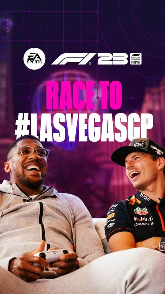 マックス・フェルスタッペンのインスタグラム：「🥊 AJ x MV 🏁  A heavyweight collaboration 😉  Verstappen shows Joshua the ropes on #F123 under the lights of the Las Vegas strip 🎰  Pick up F1® 23 on sale, right now for a limited-time ⌚」