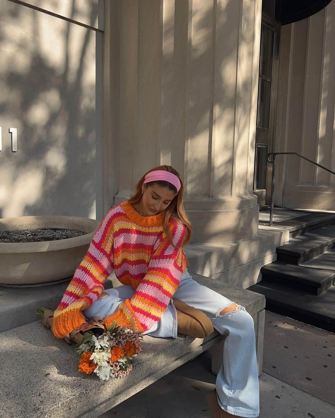 Beginning Boutiqueのインスタグラム：「Have you seen anything cuter?! 💐 @corryntimm wears out best-selling Belmont Pinked Striped Sweater!」