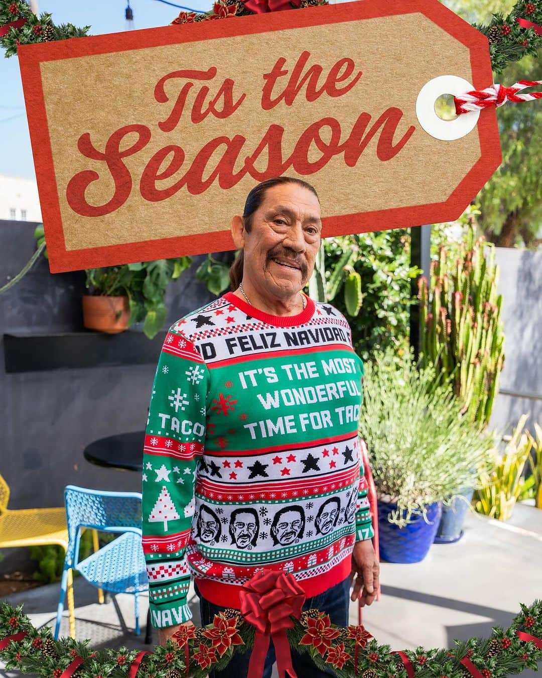 ダニー・トレホのインスタグラム：「🌮🎄Tis the season to eat tacos! 🌮🎄  Spice up your holiday style with the Trejos Tacos Ugly Christmas Sweater featuring the iconic Danny Trejo! Embrace the festive spirit with a dash of taco flair, guaranteed to make your celebrations merry and bold. 🌮🎄  Available now in our IG store or via the link in our bio!  #trejostacos #trejosdonuts #trejoscoffeeanddonuts #trejoscantina #trejoscerveza #dannytrejo #tacos #margaritas #frozenmargaritas #tequila #happyhour #burritos #quesadilla #tostadas #uglychristmassweater #christmas #xmas」