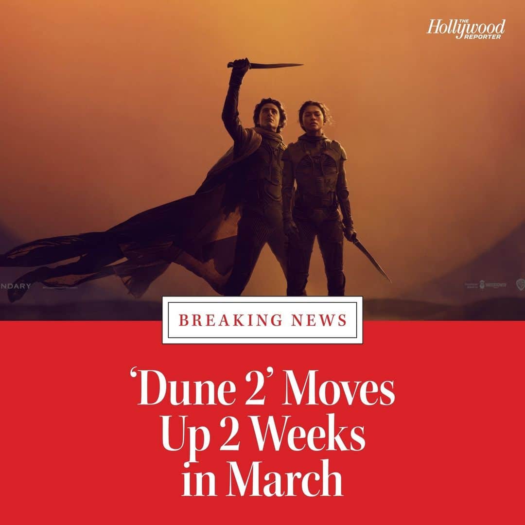 ハリウッド・リポーターのインスタグラム：「#DunePartTwo is arriving a little sooner than expected. Warner Bros. and Legendary will now debut the film on March 1, 2024. That’s two weeks earlier than its previous date of March 15, 2024. For more details on the date change, head to the link in bio.」