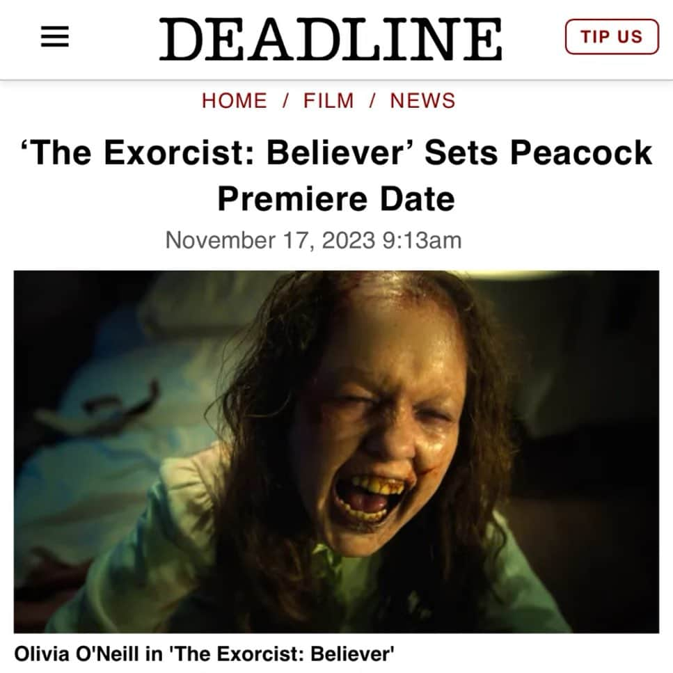 ラファエル・スバージのインスタグラム：「It’s official! After an awesome  7 week run in theaters @theexorcistbeliever is COMING TO @peacock ! DEC 1st!   @blumhousehorror @blumhouse @itsjasonblum @leslieodomjr @jennifernettles @ann_dowd_ @norbert_leo_butz @oliviamarcumm @lidyajewett #davidgordongreen @cnelsonfx @smashleylevy」