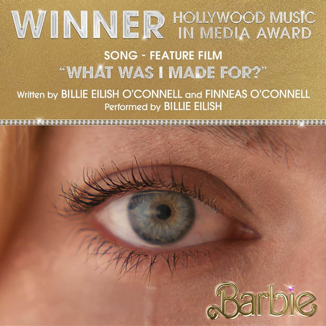 Warner Bros. Picturesのインスタグラム：「Please join us in congratulating Billie Eilish and Finneas on winning Best Song, Feature Film for “What Was I Made For?” from #BarbieTheMovie at this year’s Hollywood Music in Media Awards!」