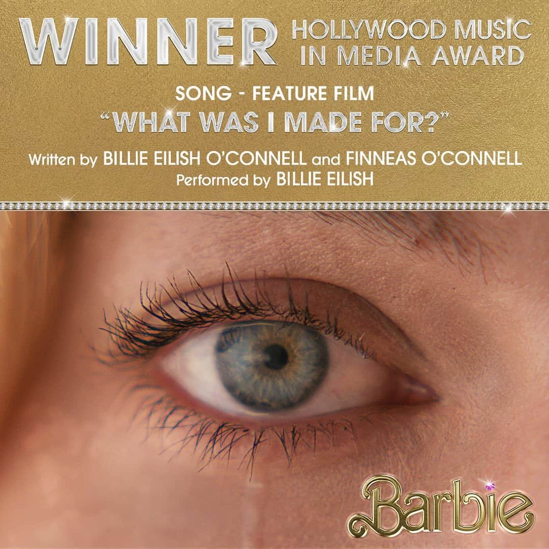 Warner Bros. Picturesのインスタグラム：「Please join us in congratulating Billie Eilish and Finneas on winning Best Song, Feature Film for “What Was I Made For?” from #BarbieTheMovie at this year’s Hollywood Music in Media Awards!」