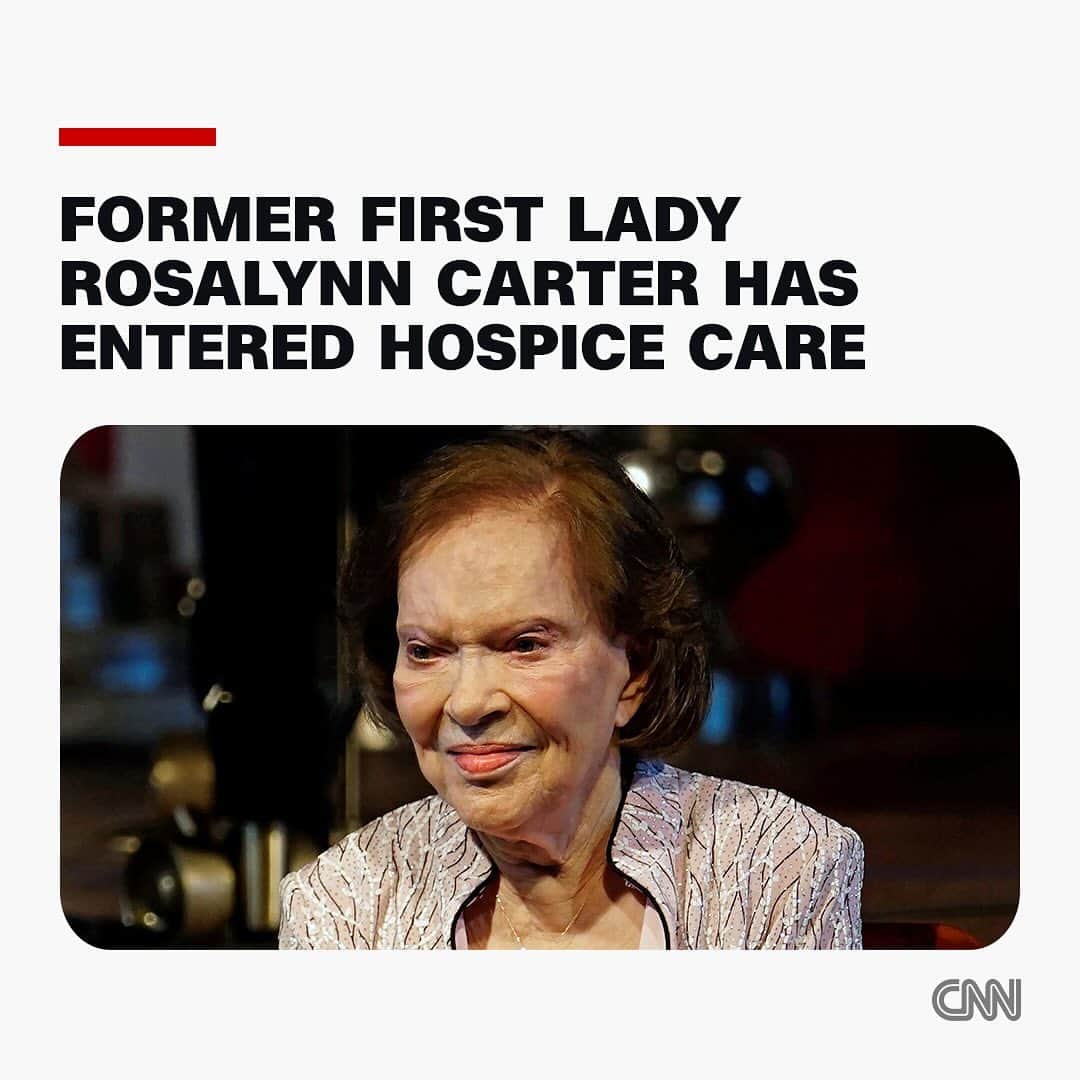 CNNのインスタグラム：「Former first lady Rosalynn Carter has entered hospice care at her home in Georgia, The Carter Center announced Friday.  “Former First Lady Rosalynn Carter has entered hospice care at home. She and President Carter are spending time with each other and their family. The Carter family continues to ask for privacy and remains grateful for the outpouring of love and support,” the statement read.  Read more at the link in our bio.  📸: John Bazemore/Pool/Reuters/File」