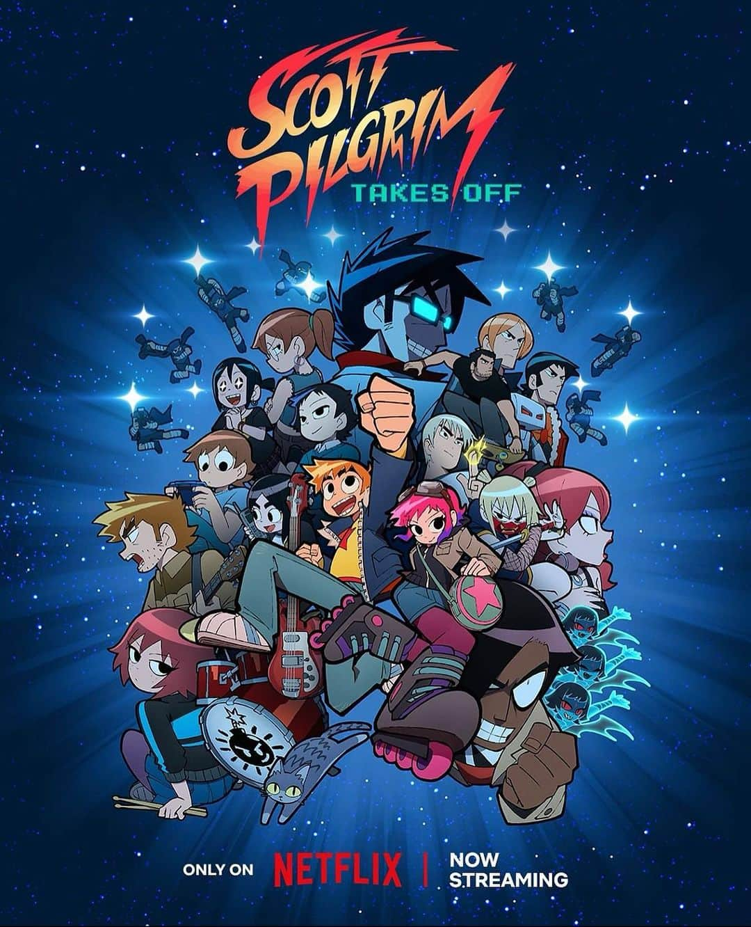 フィン・ヴォルフハルトのインスタグラム：「The first blu ray I ever bought was Scott Pilgrim Vs. The World. I remember seeing it in theaters and becoming completely obsessed with it. I read all the books, learned all the songs on bass. The producers who made the unbelievably beautiful and hilarious Scott Pilgrim Takes Off gave me the opportunity to live out my childhood dream. I got to play Scott pilgrim in a small scene! Thanks to all who got me to be apart of it. Please go watch! Streaming now on Netflix」