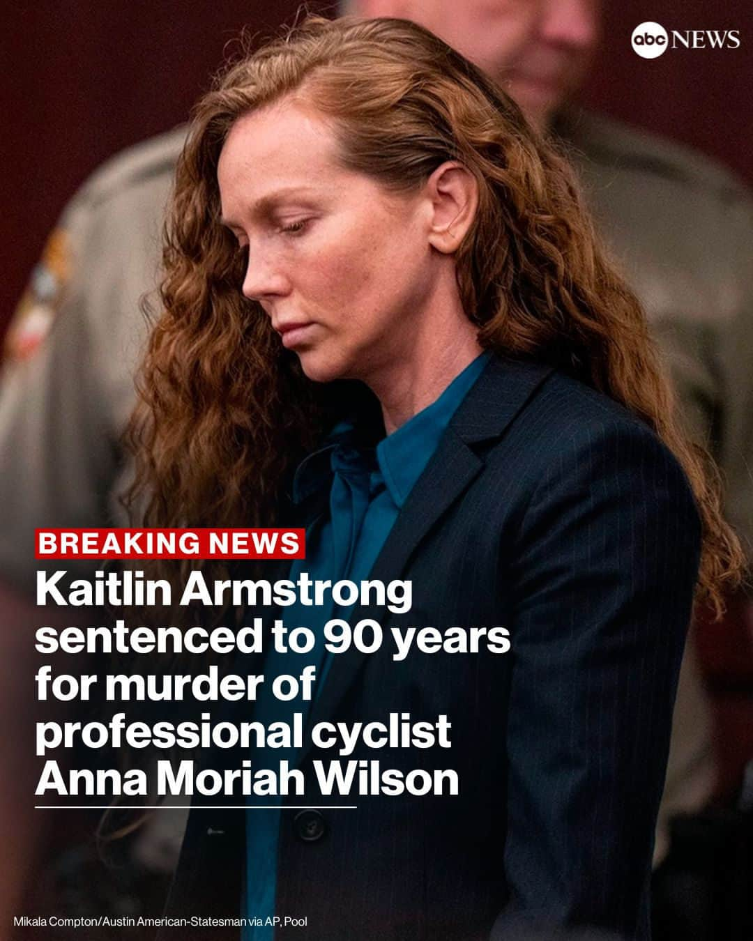 ABC Newsさんのインスタグラム写真 - (ABC NewsInstagram)「JUST IN: Kaitlin Armstrong, a Texas yoga instructor, has been sentenced to 90 years in prison for the murder of professional cyclist Anna Moriah "Mo" Wilson.  Wilson, 25, was found suffering from multiple gunshot wounds back in May 2022 in what police said appeared to be a targeted homicide. MORE AT LINK IN BIO.」11月18日 5時41分 - abcnews