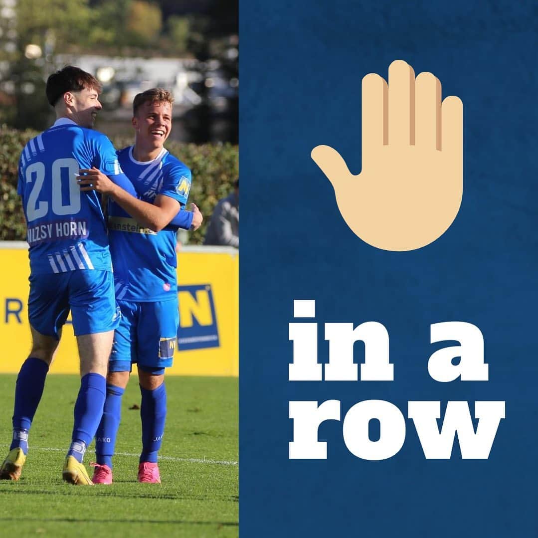 SVホルンのインスタグラム：「5️⃣ in a row   Unsere Amateure fahren den fünften Sieg in Folge ein. Wir freuen uns, dass Eure Arbeit belohnt wird. Gratulation an das gesamte Team, wir sind stolz auf euch!✊🏼   #5inarow #landesliga #hardworkpaysoffs #15punkte #winterpause #super #belohnung #leidenschaftfussball #weiterso #svhornfamilie #svhorn #bepartofit」