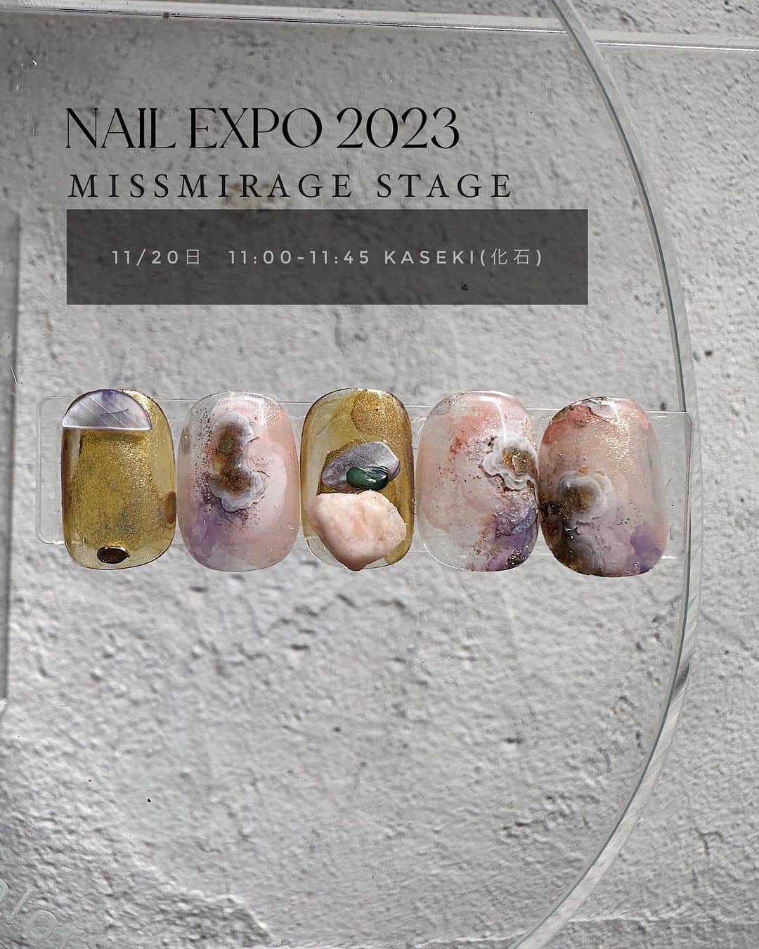 のインスタグラム：「Nail Expo 2023  @mirage.missmirage stageで 大好きなcolorsnail 伝統アート奥行きモンスターをお披露目します お得なFanFan Set2セットありますので 皆さん遊びにきてください♡  11/20日 11:00-11:45 KASEKI(化石)  FanFan Set 今回2セットになります！　  NAIL EXPO 2023 at ODAIBA💅  【❤️‍🔥Mirage、Miss Mirage、Baby Mirage、Mx Mirage 全品20%OFF❤️‍🔥】   🛍マイアスweb store🛍 11月19日(日)〜24日(金) ※発送は11月28日(火)随時発送致します🚚」