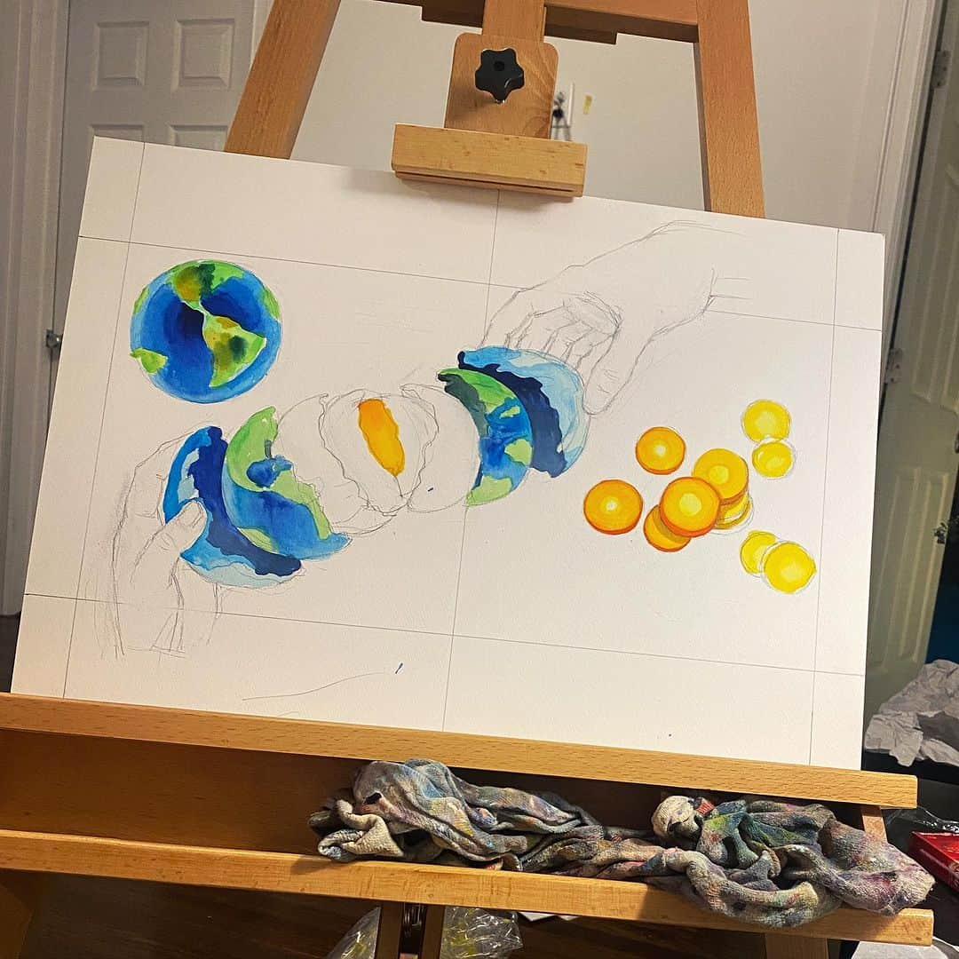 チョーヒカルさんのインスタグラム写真 - (チョーヒカルInstagram)「Some painting process 🖼️ 🎨  「まるごとうちゅうカレー」原画制作のプロセスです👾 大体自分の手をモデルに描いてたよ！ どうやらどこかで原画展もあるみたいです！！！！！」11月18日 10時42分 - hikaru_cho