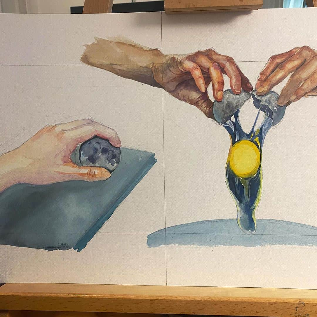 チョーヒカルさんのインスタグラム写真 - (チョーヒカルInstagram)「Some painting process 🖼️ 🎨  「まるごとうちゅうカレー」原画制作のプロセスです👾 大体自分の手をモデルに描いてたよ！ どうやらどこかで原画展もあるみたいです！！！！！」11月18日 10時42分 - hikaru_cho