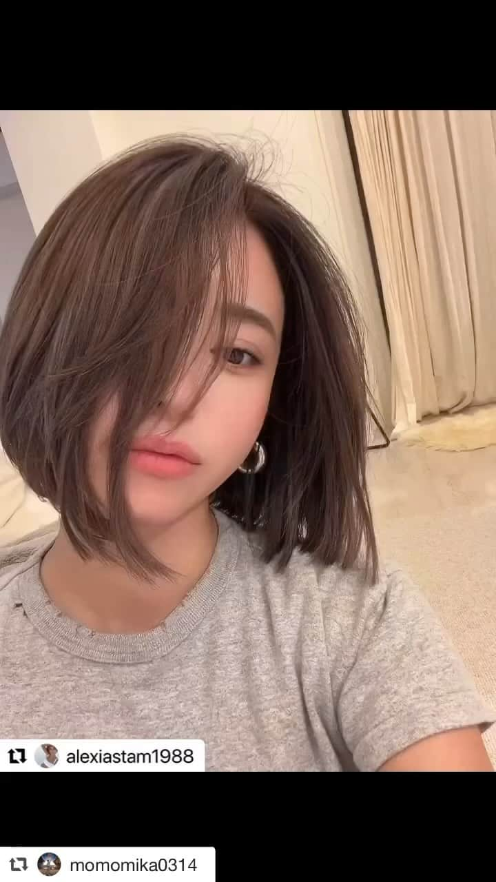 hair_ISMのインスタグラム：「前下がりボブにカット✂︎✂︎  前髪にちょこっとエクステついてます♥ エクステは @ism.aochan  きりっぱのボブベースだけど内側だけちょこっとすいてます✂︎  #みちヘア#alexiastam」