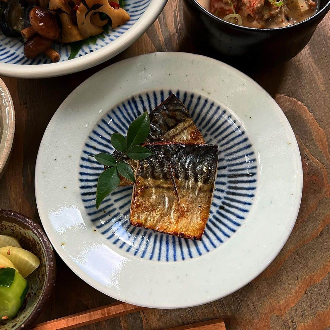 はらぺこさんのインスタグラム写真 - (はらぺこInstagram)「今日のお昼ごはん🍚  ♪焼き鯖 ♪ひじきと蓮根のきんぴら ♪椎茸のたいたん ♪茄子とピーマンの味噌炒め ♪牛ごぼうのしぐれ煮 ♪しらすとネギのたまご焼き ♪メンチカツ ♪焼き鯖 ♪粕汁 ♪しらすごはん ♪お漬物  寒い🥶寒い🥶寒い🥶 これだけ寒いと今日はお散歩なしやな🤭🐾🐾  #お昼ごはん #常備菜 #おばんざい #野菜 #食育 #フーディーテーブル #おうちごはん #おうちごはんlover #おうちカフェ #朝時間 #器  #うつわ #砥部焼 #中田窯 #山粋 #砥部工房からくさ #山本直毅 #やちむん #しらす #クロワッサン大人のうつわ部 #うつわ好きと繋がりたい  #豆皿 #粕汁  #焼き鯖 #日々の暮らし #丁寧な暮らし #ワンプレート #料理 #家庭料理 #和食」11月18日 15時41分 - n.harapeko